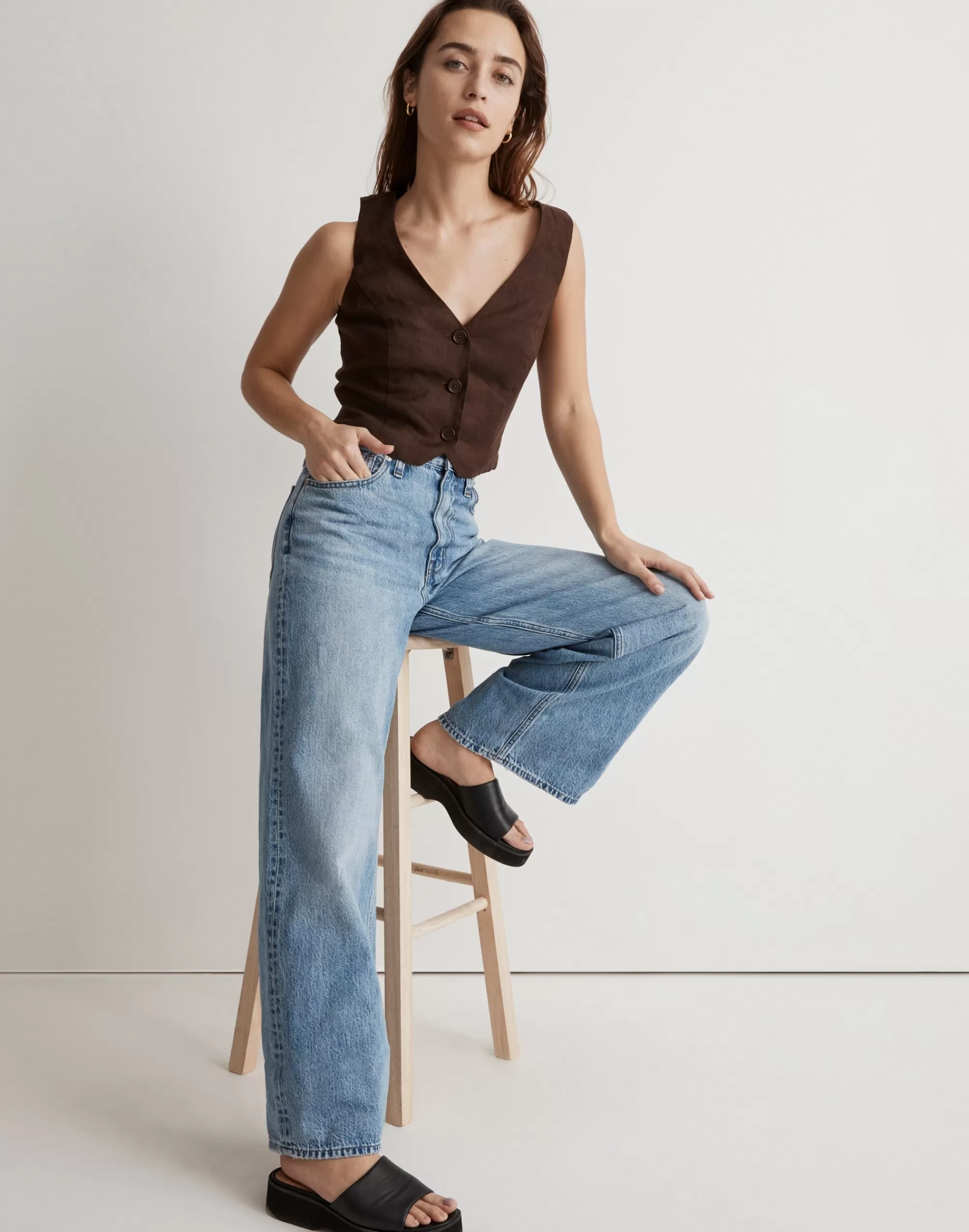 Madewell Tops & Shirts>100% Linen Katrina Crop Vest Top Dark Coffee