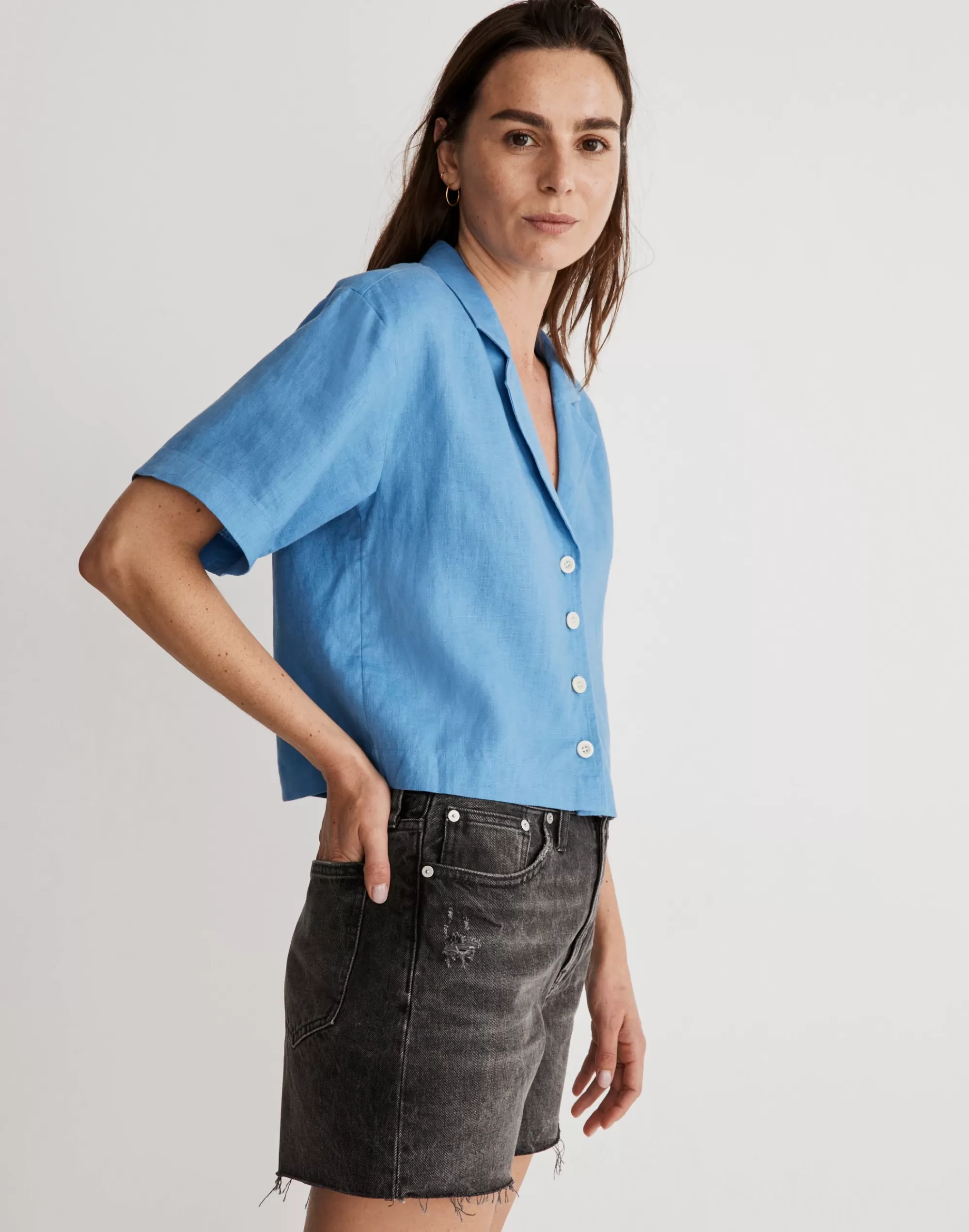 Madewell Tops & Shirts>100% Linen Resort Shirt Oasis Blue