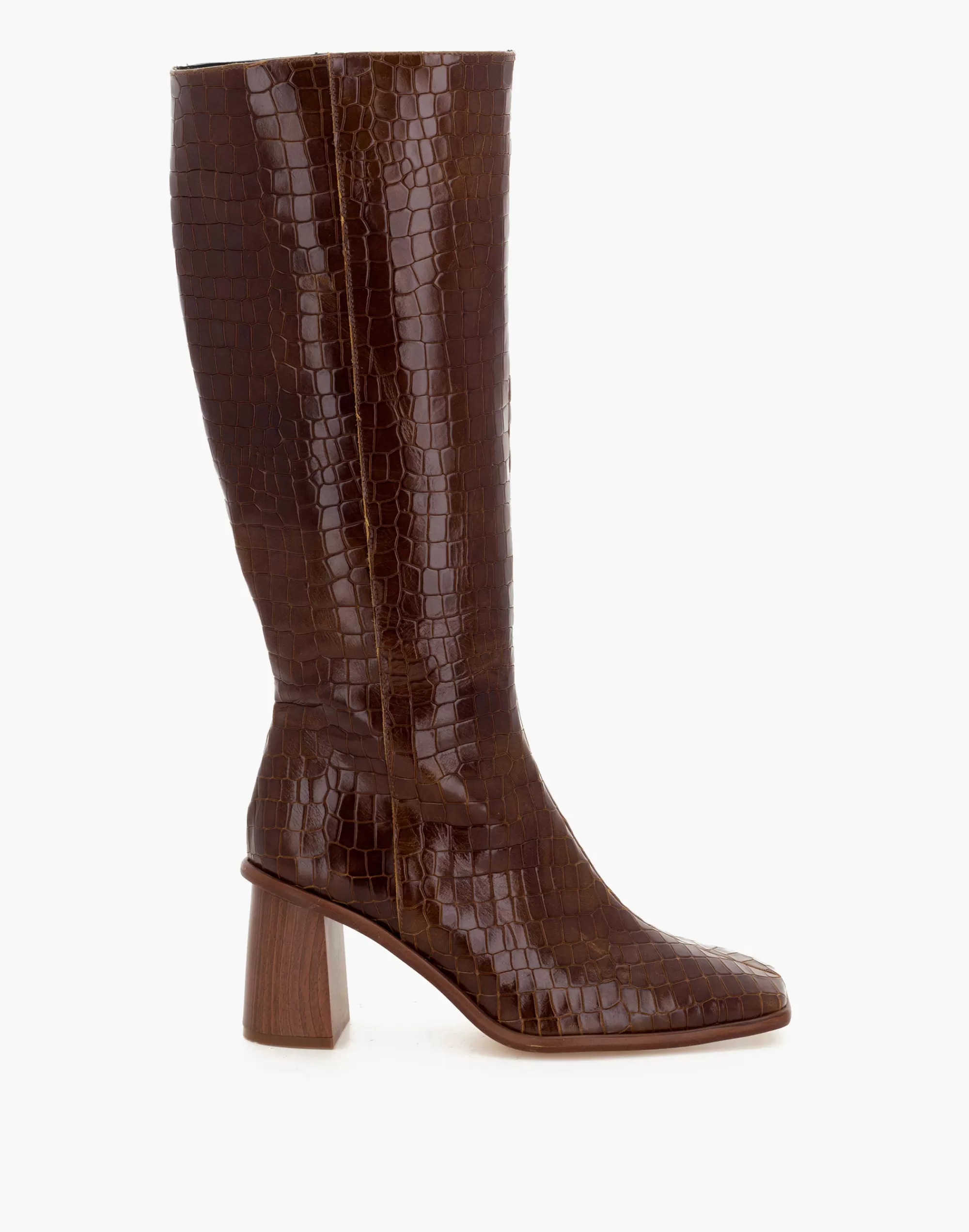 Madewell Boots>Alohas Leather East Knee-High Boots In Crocodile Embossed Brown