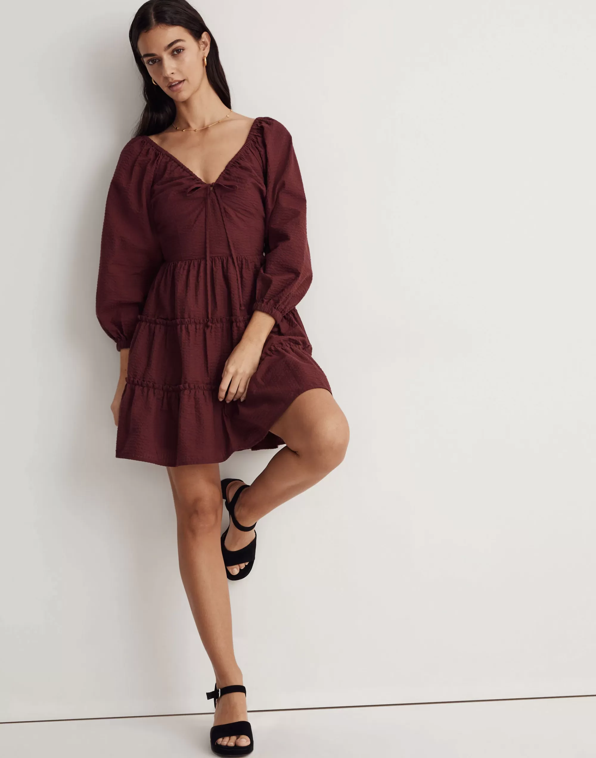 Madewell Dresses>Amalia Tiered Mini Dress Cabernet