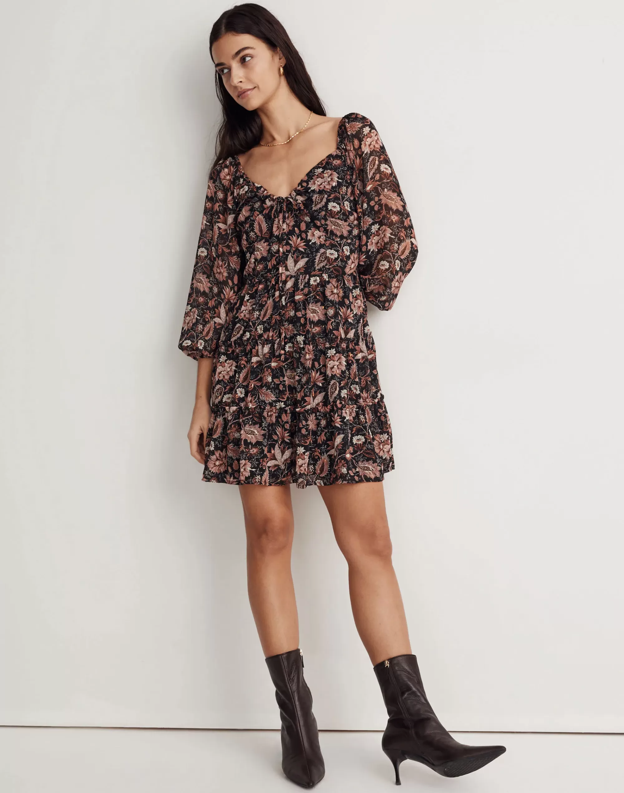 Madewell Dresses>Amalia Tiered Mini Dress In Pampas Blooms True Black