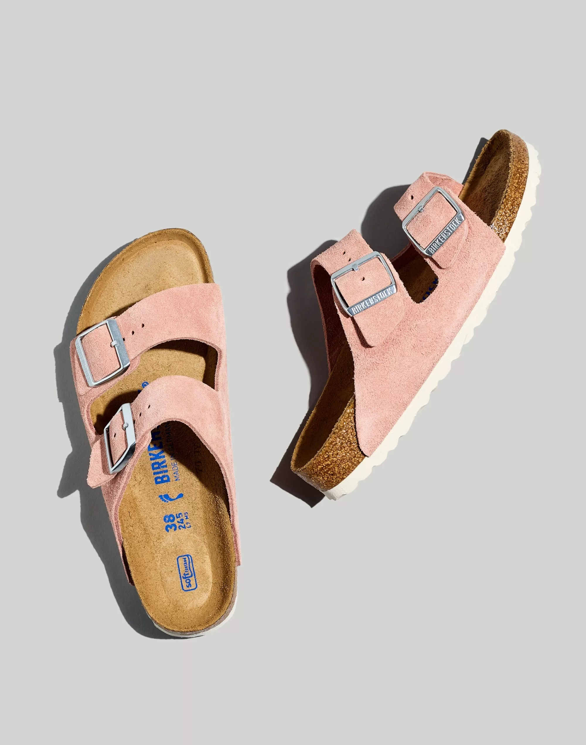 Madewell Sandals>Arizona Soft Footbed Sandals In Nubuck Pink Clay Suede