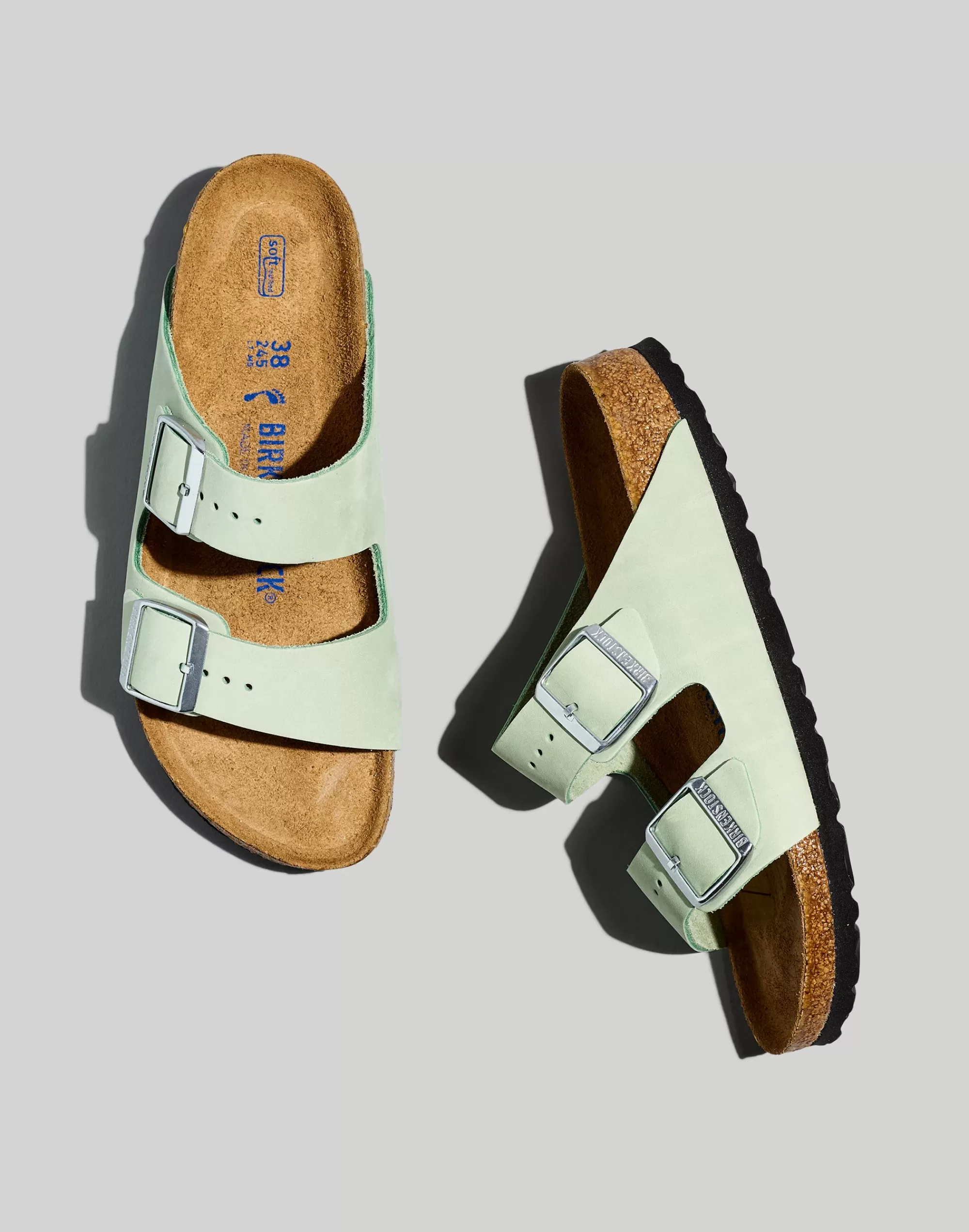 Madewell Sandals>Arizona Soft Footbed Sandals In Nubuck Matcha Nubuck