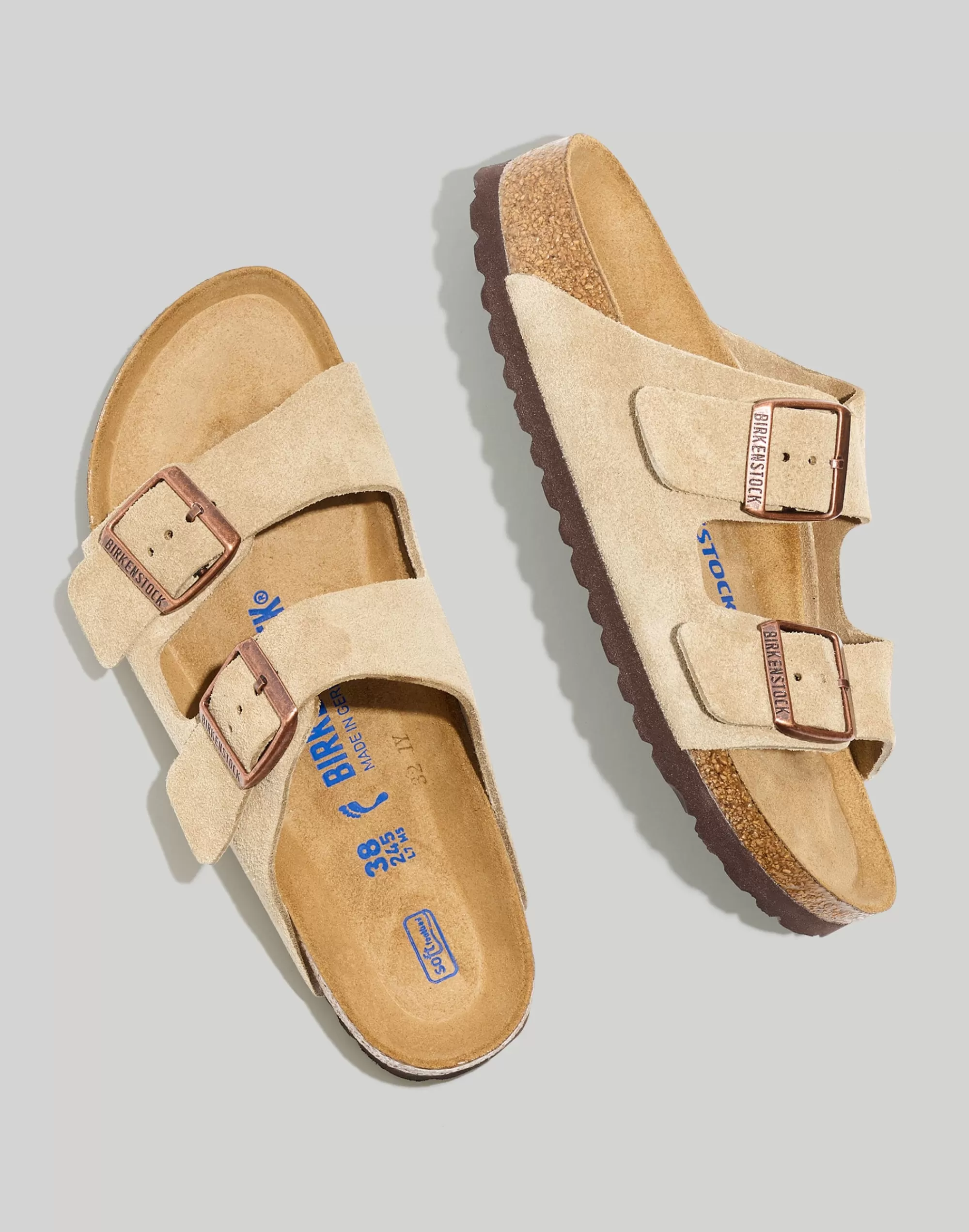 Madewell Sandals>Arizona Soft Footbed Sandals In Nubuck Taupe