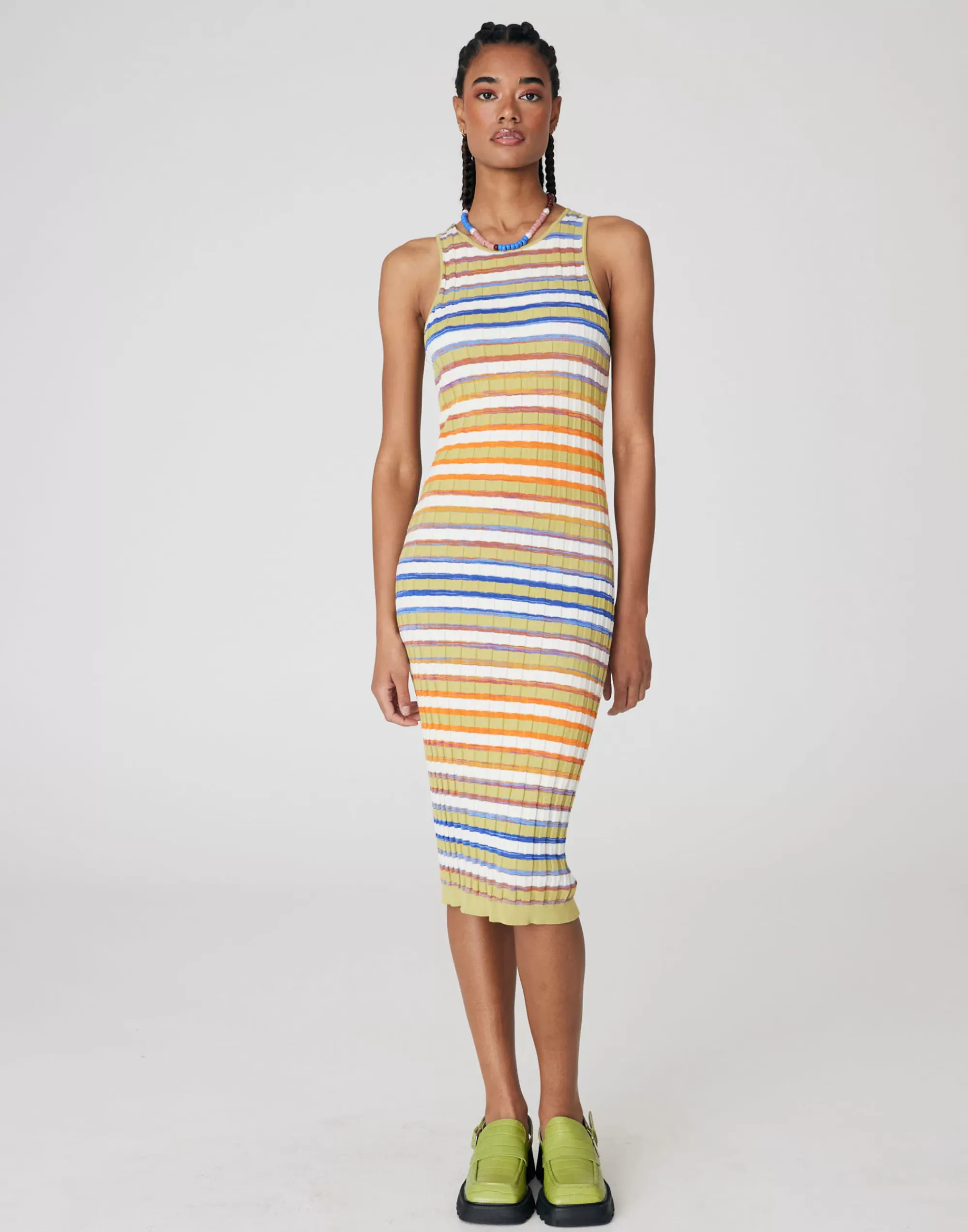 Madewell Dresses>Back Beat Co. Space Dye Rib Tank Dress Green Multi