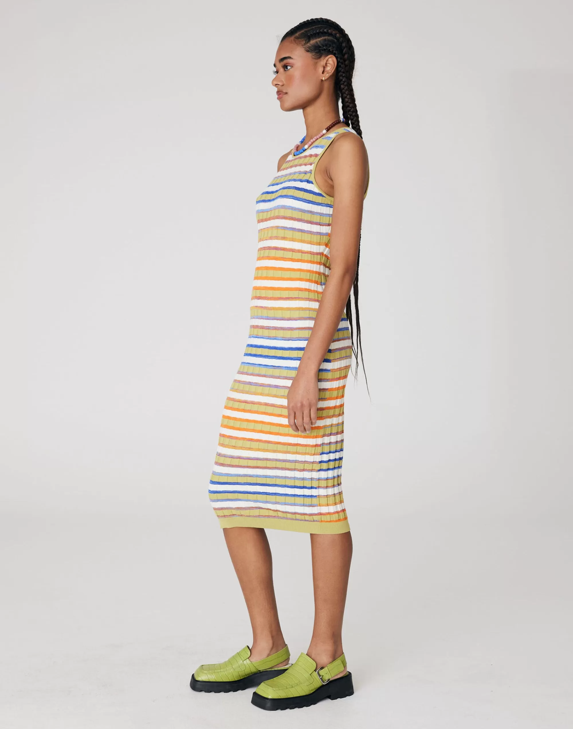 Madewell Dresses>Back Beat Co. Space Dye Rib Tank Dress Green Multi