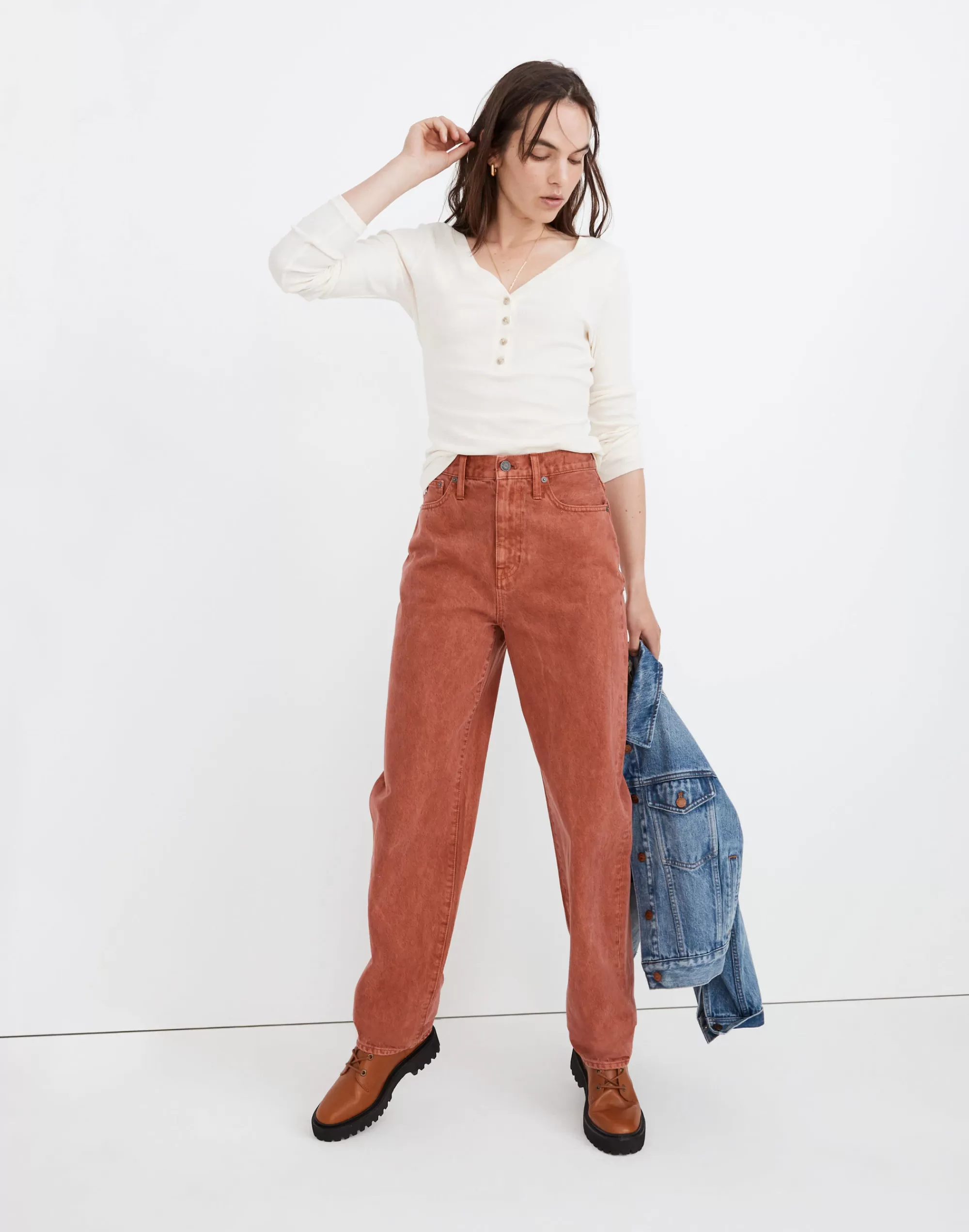 Madewell Straight-Leg Jeans>Baggy Straight Jeans: Garment-Dyed Edition Weathered Brick