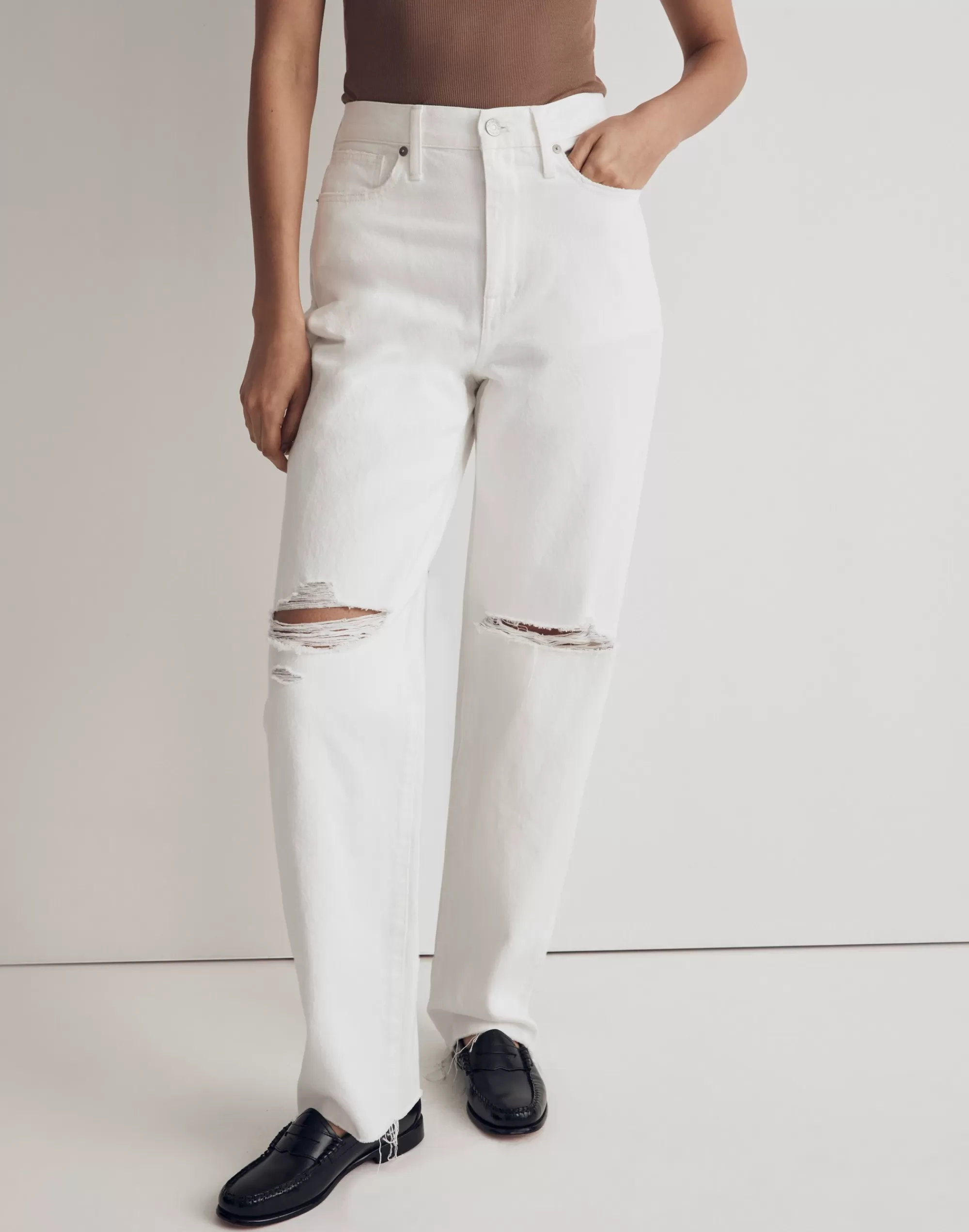 Madewell Baggy Jeans>Baggy Straight Jeans In : Ripped Edition Tile White