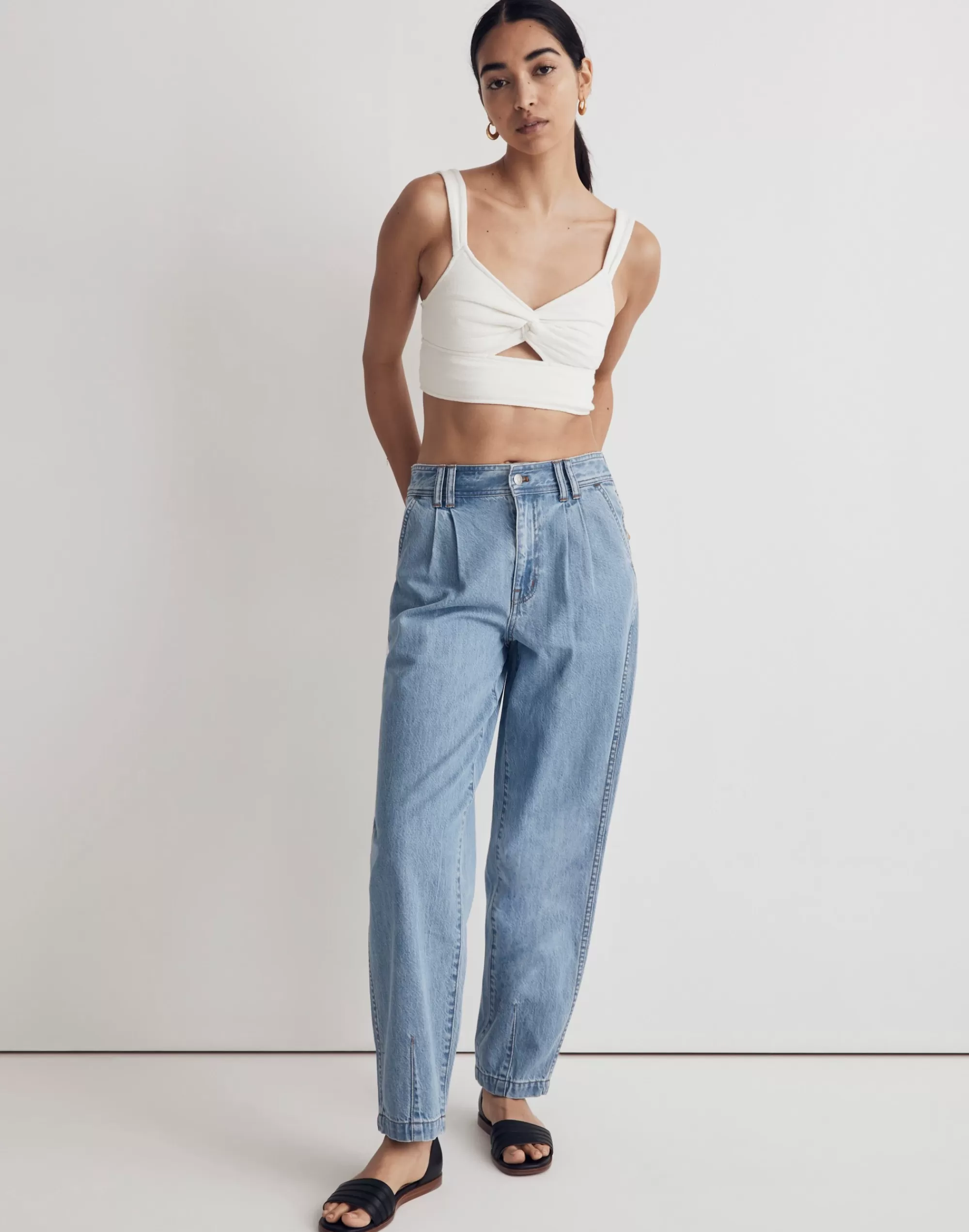 Madewell Baggy Jeans>Baggy Tapered Jeans In : Pleated Edition Idarose Wash