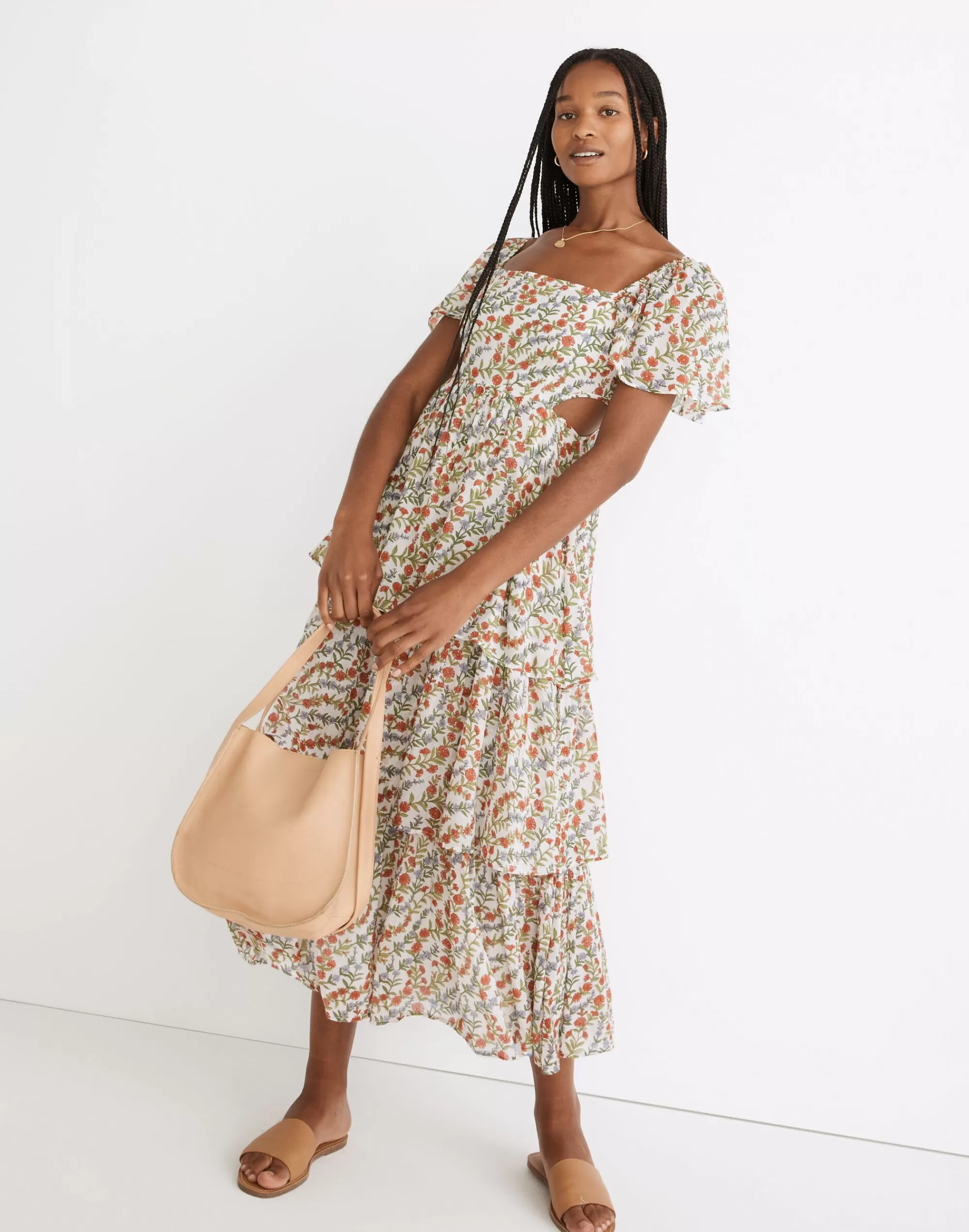 Madewell Dresses>Banjanan Bonnie Tiered Midi Dress In Boundless Floral Boundless Floral White