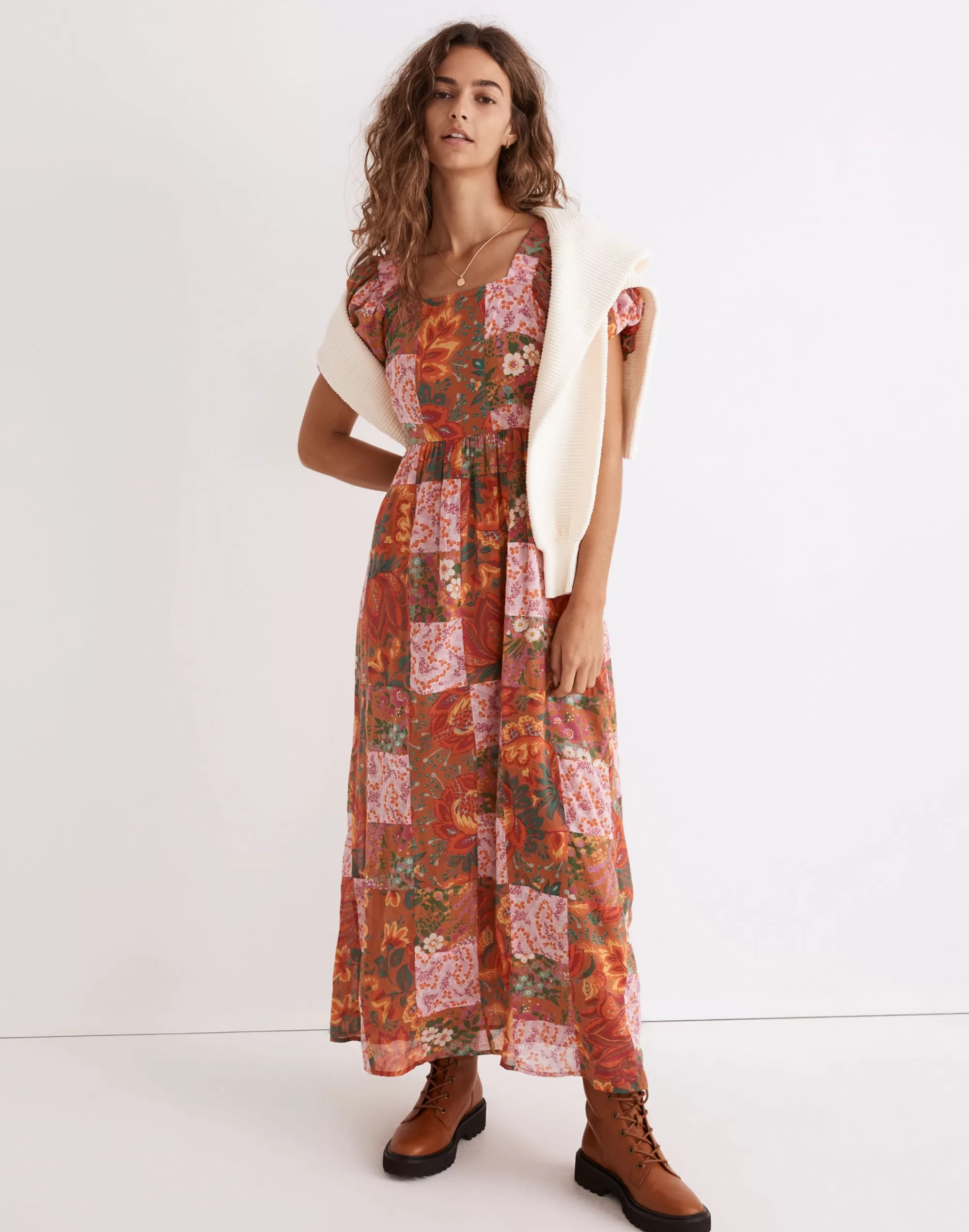 Madewell Dresses>Banjanan Voile Dragon Dress In Patchwork Floral Design