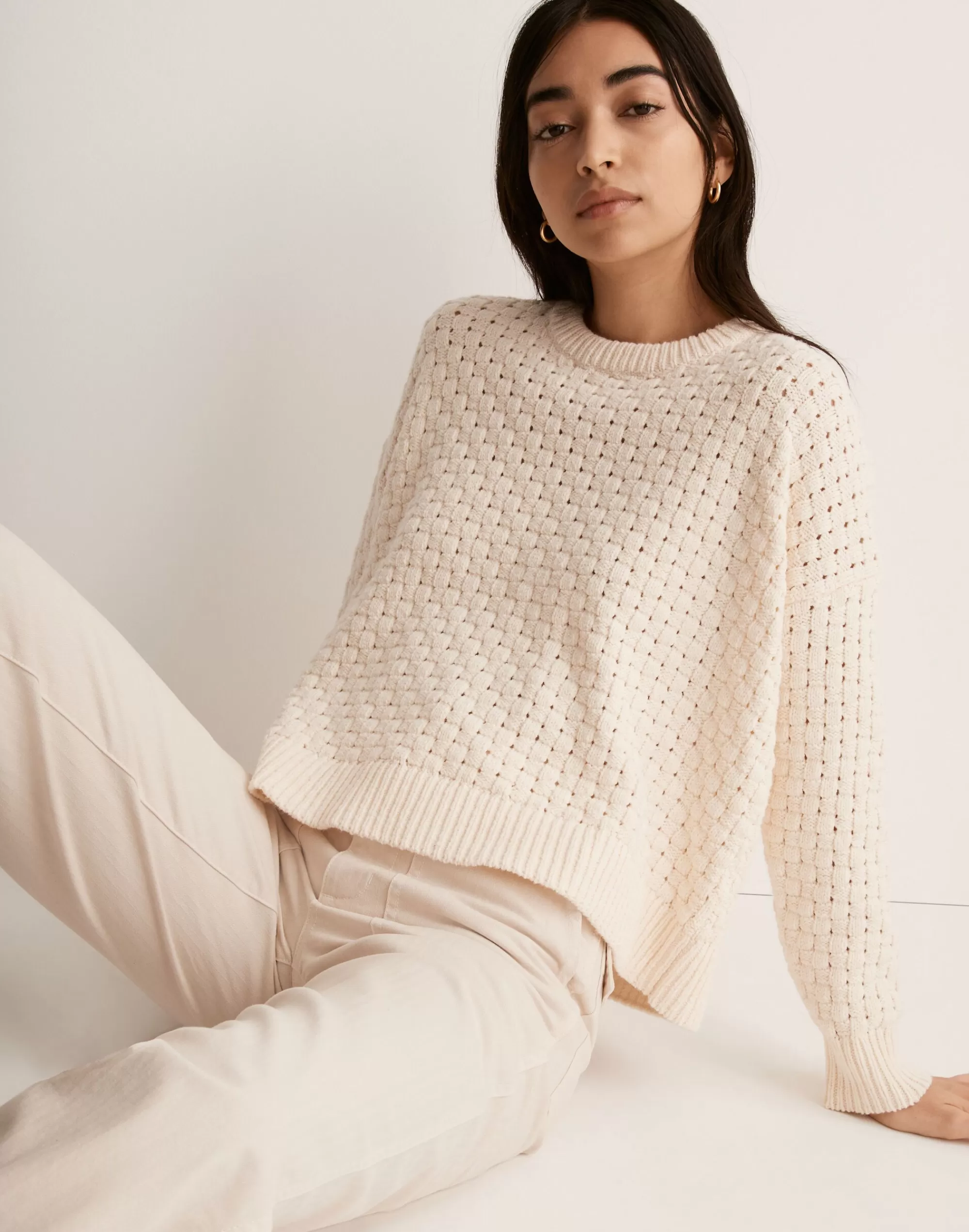 Madewell Sweaters>Basketweave-Stitch Sweater Antique Cream