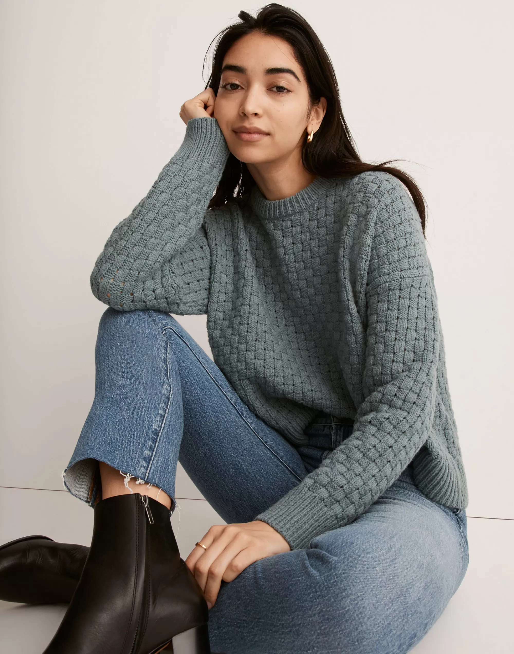 Madewell Sweaters>Basketweave-Stitch Sweater Steely Ocean