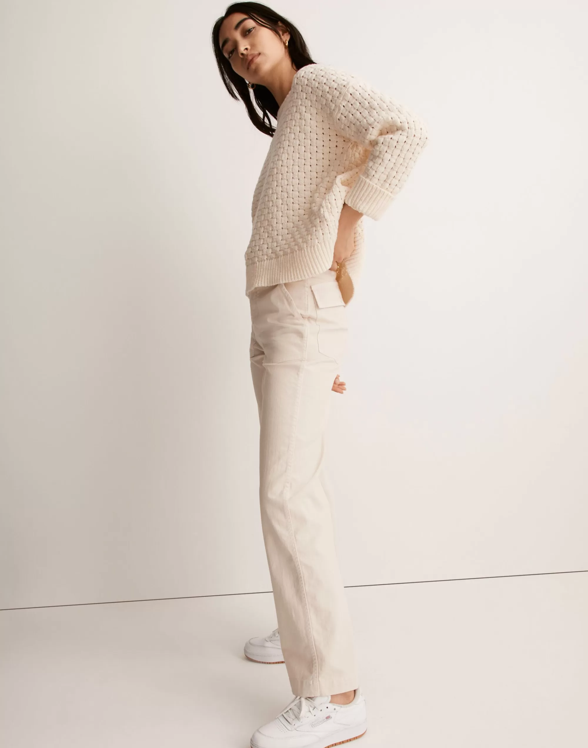 Madewell Sweaters>Basketweave-Stitch Sweater Antique Cream