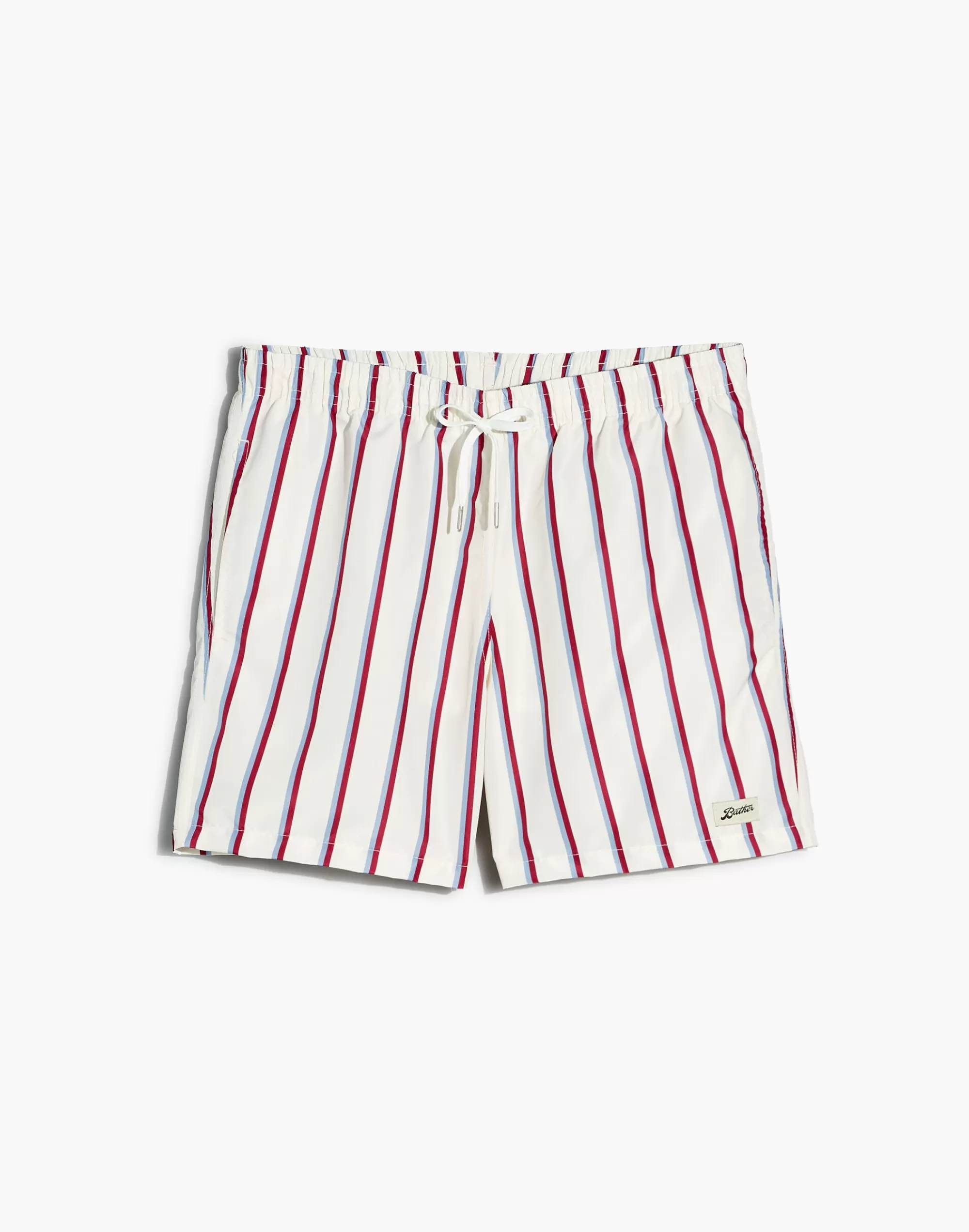 Madewell Swim>Bather Swim Trunks Red And Blue Fine Stripe