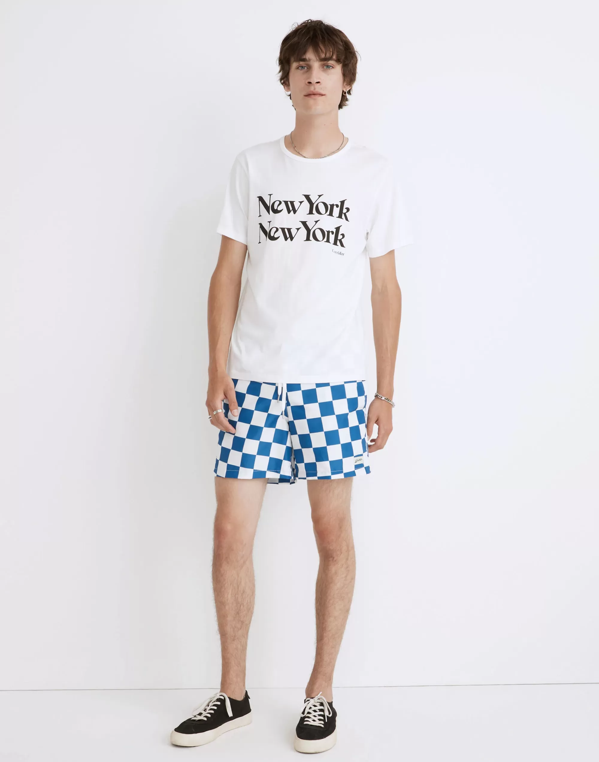 Madewell Swim>Bather Swim Trunks In Checkerboard Blue