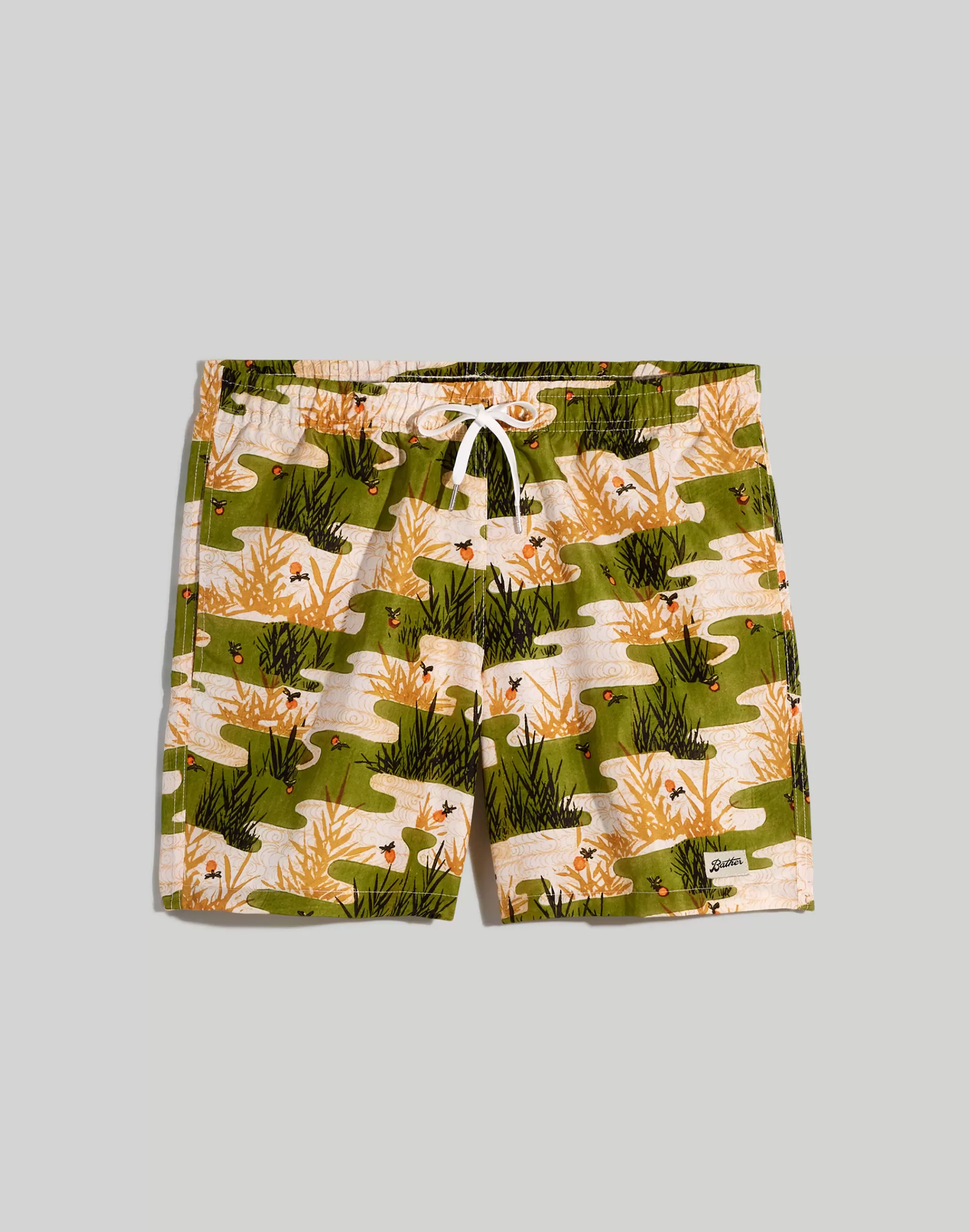 Madewell Swim>Bather Swim Trunks In Koi Pond Green/Yellow