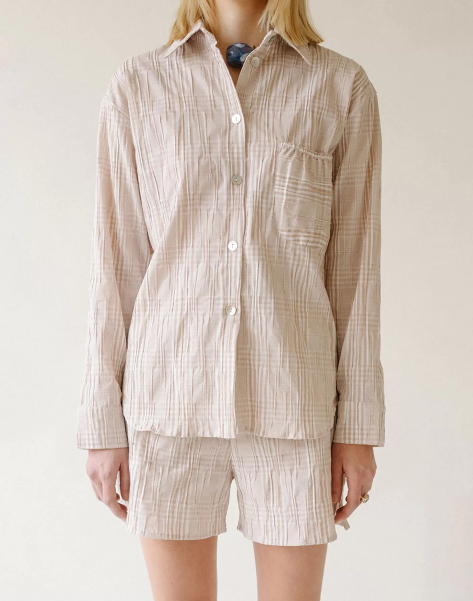 Madewell Tops & Shirts>Belize Febe Check Long Sleeve Pocket Shirt Beige