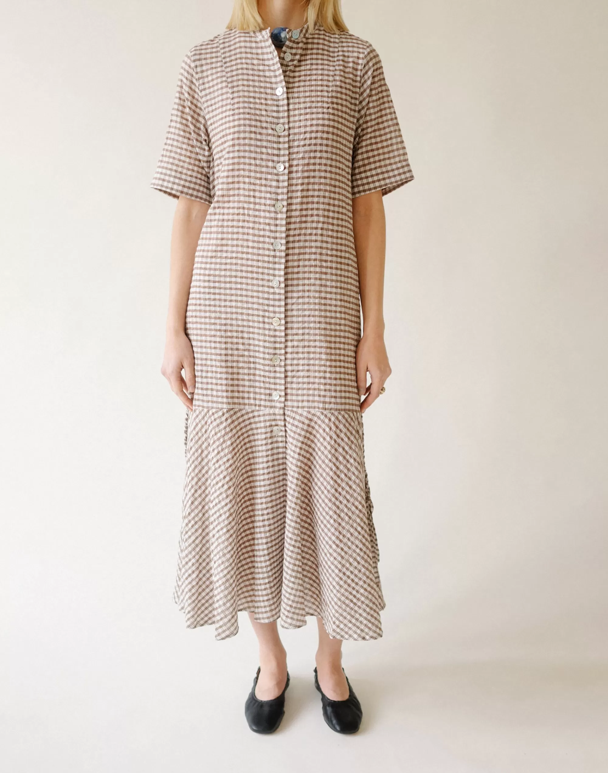 Madewell Dresses>Belize Geneva Midi Check Shirt Dress Brown