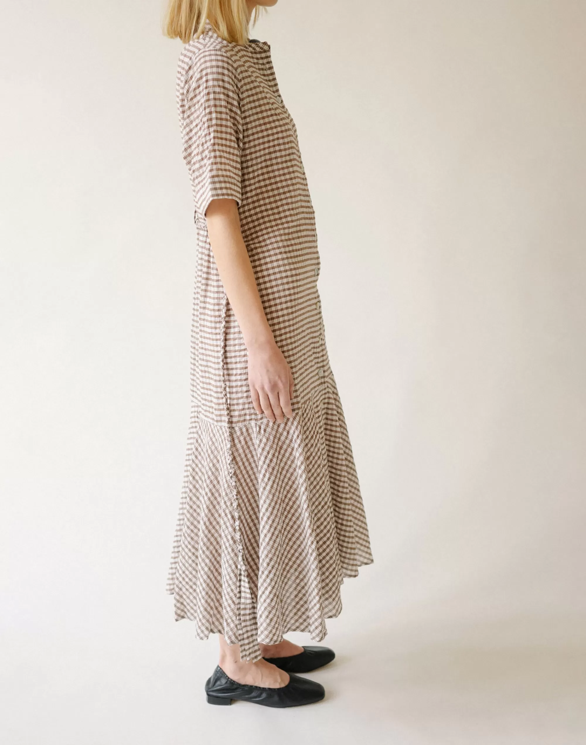 Madewell Dresses>Belize Geneva Midi Check Shirt Dress Brown