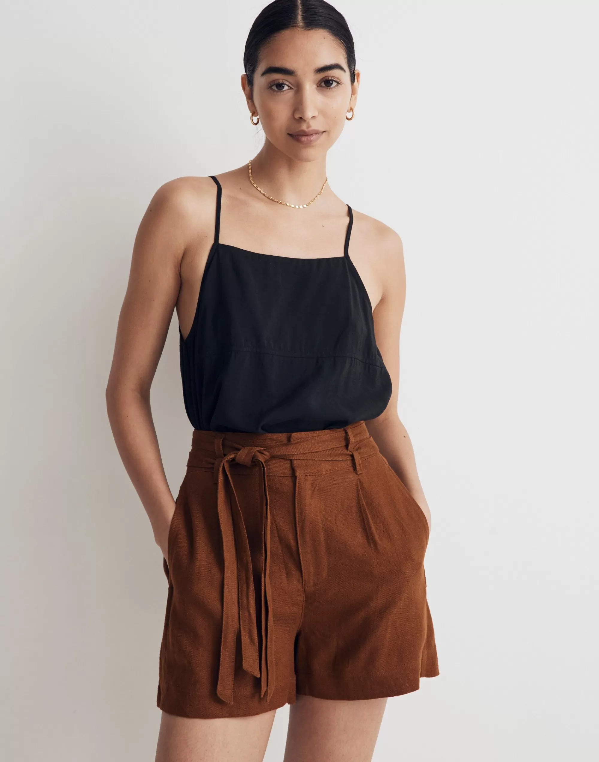 Madewell Shorts>Belted High-Rise Shorts In Linen-Blend Sepia