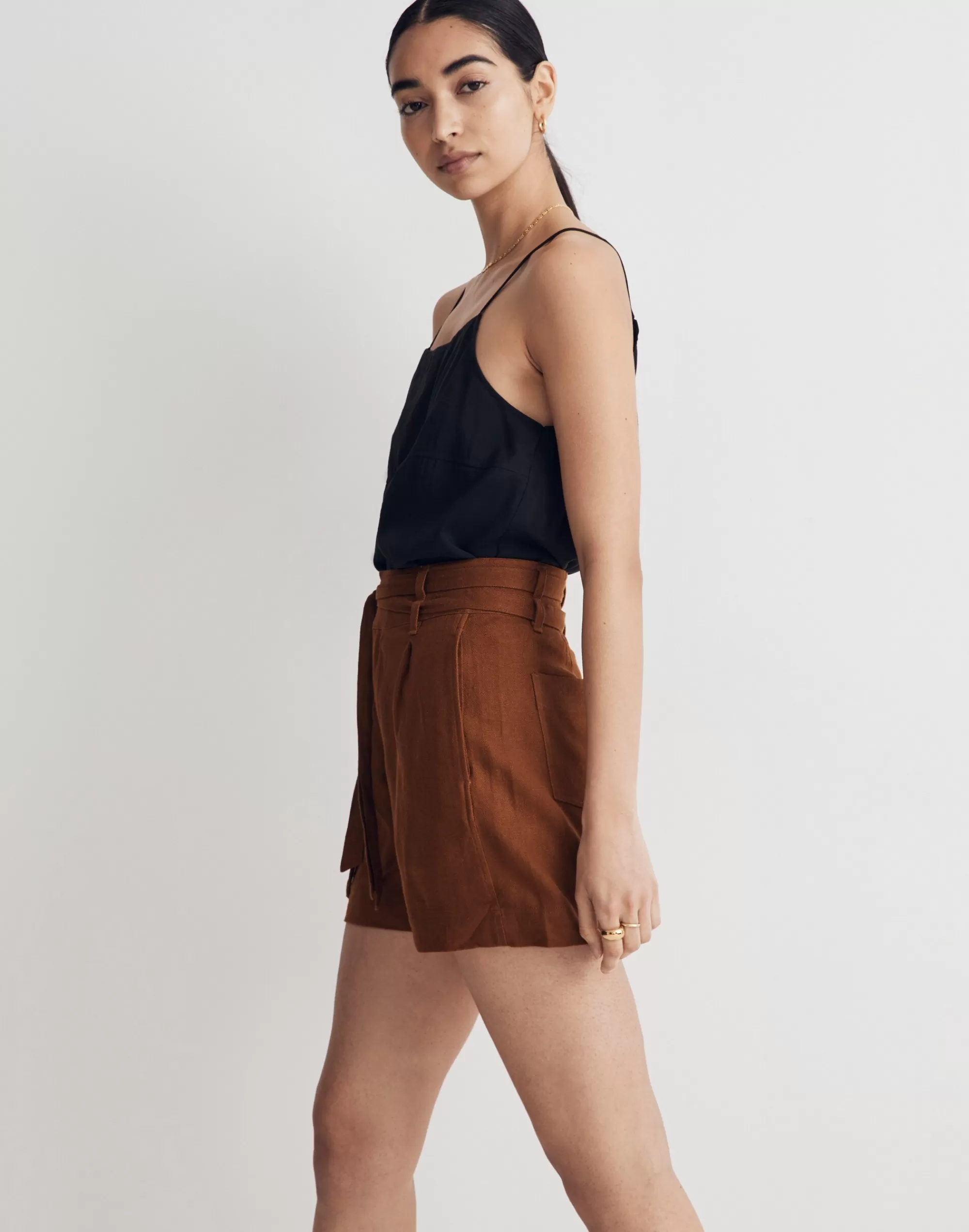 Madewell Shorts>Belted High-Rise Shorts In Linen-Blend Sepia