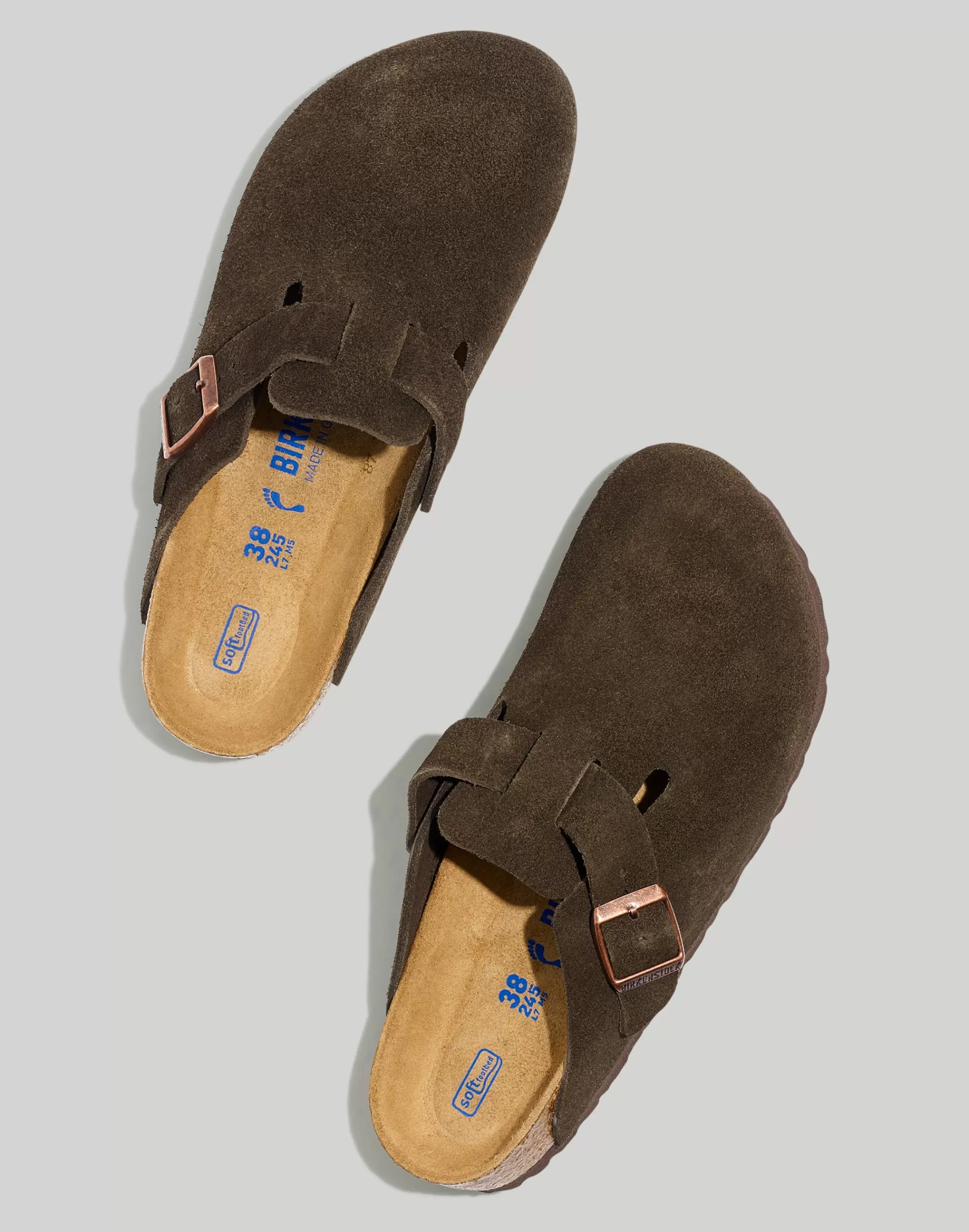 Madewell Flats>Boston Suede Soft Footbed Clogs Mocha