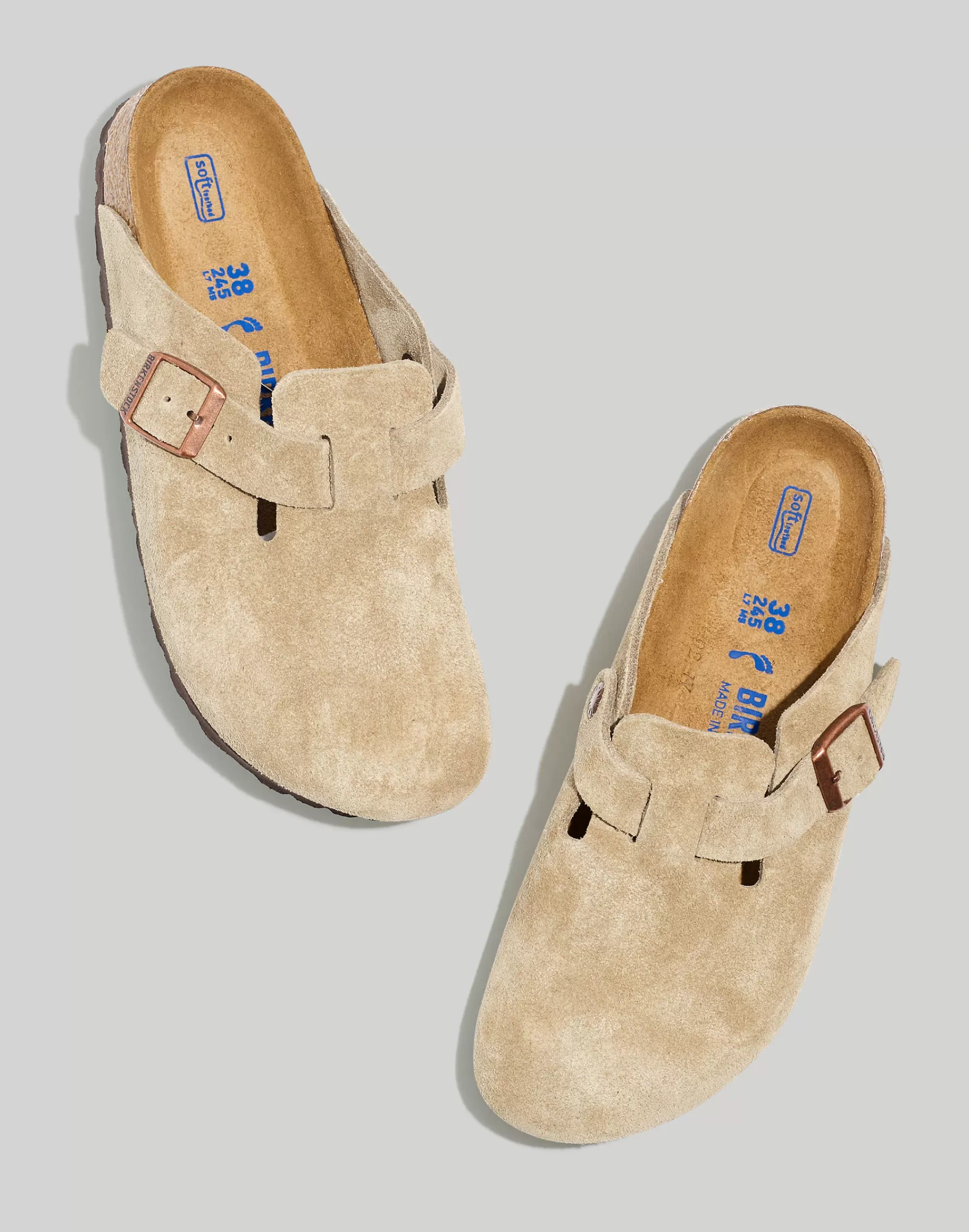 Madewell Flats>Boston Suede Soft Footbed Clogs Taupe