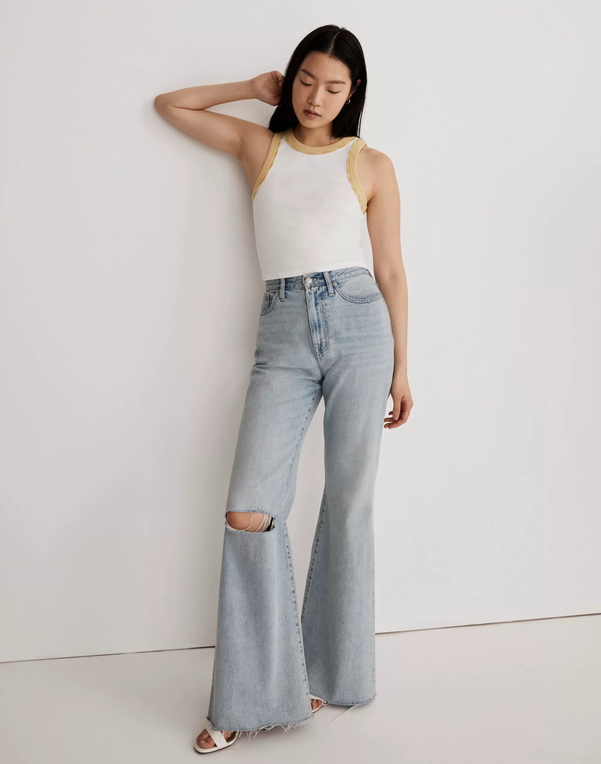 Madewell Tees>Brightside Cutaway Crop Tank Eyelet White