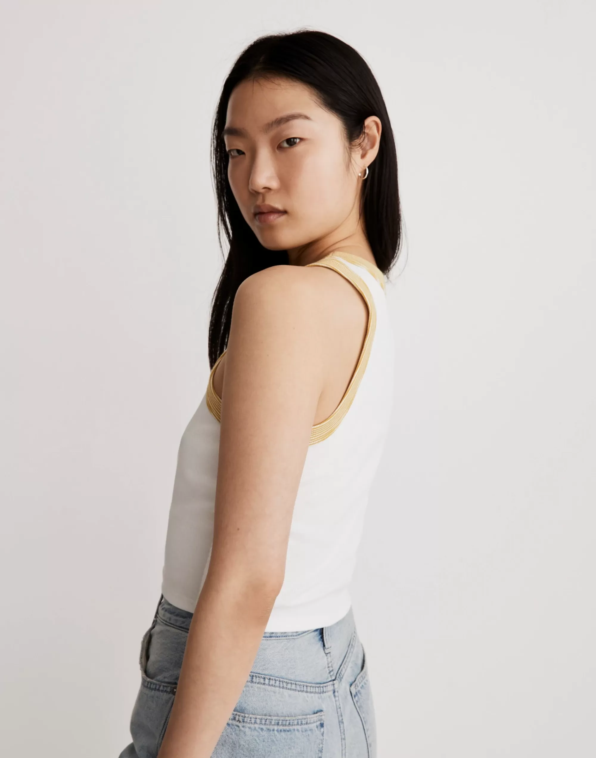 Madewell Tees>Brightside Cutaway Crop Tank Eyelet White