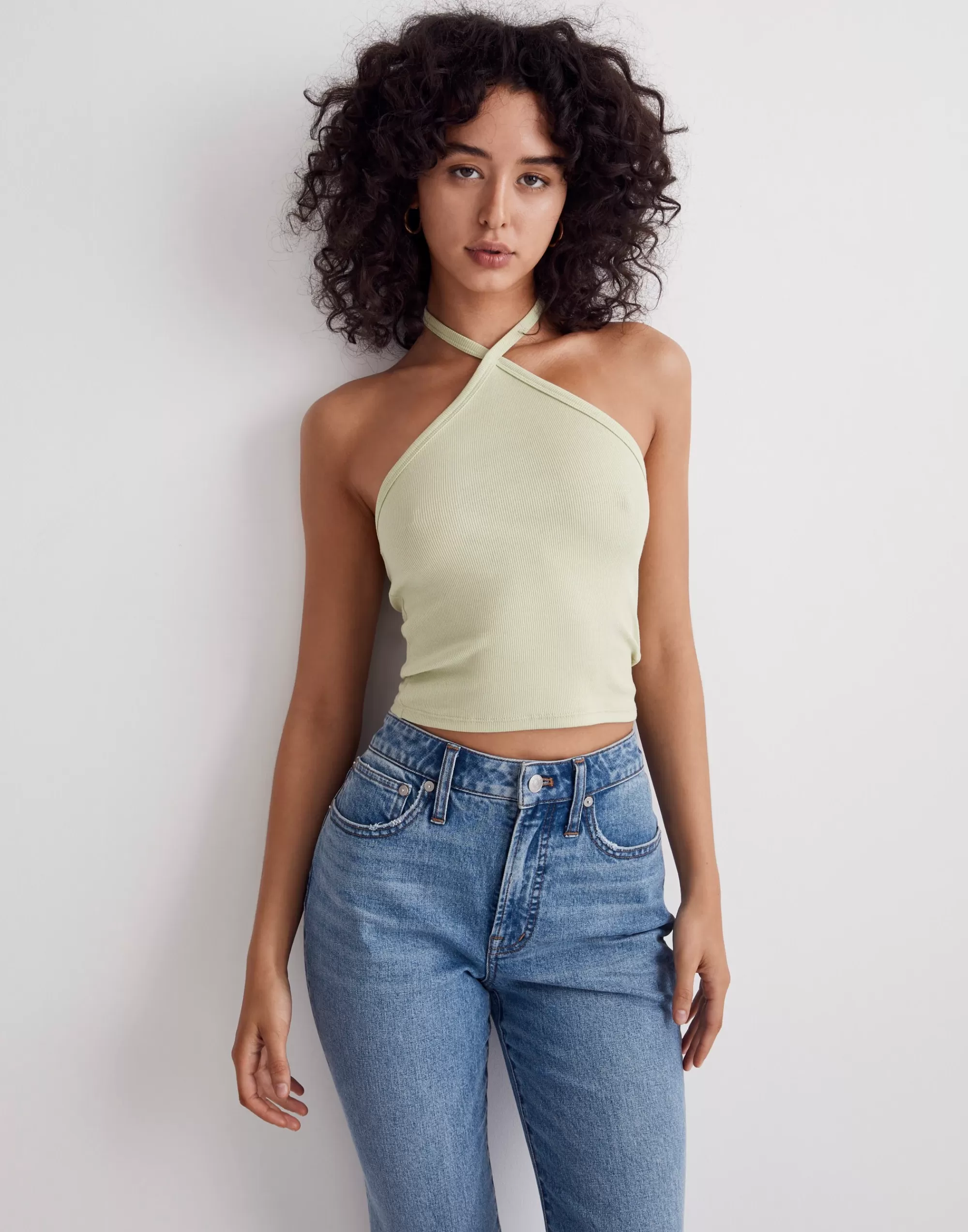 Madewell Tees>Brightside Halter Crop Tank Top Sweet Honeydew