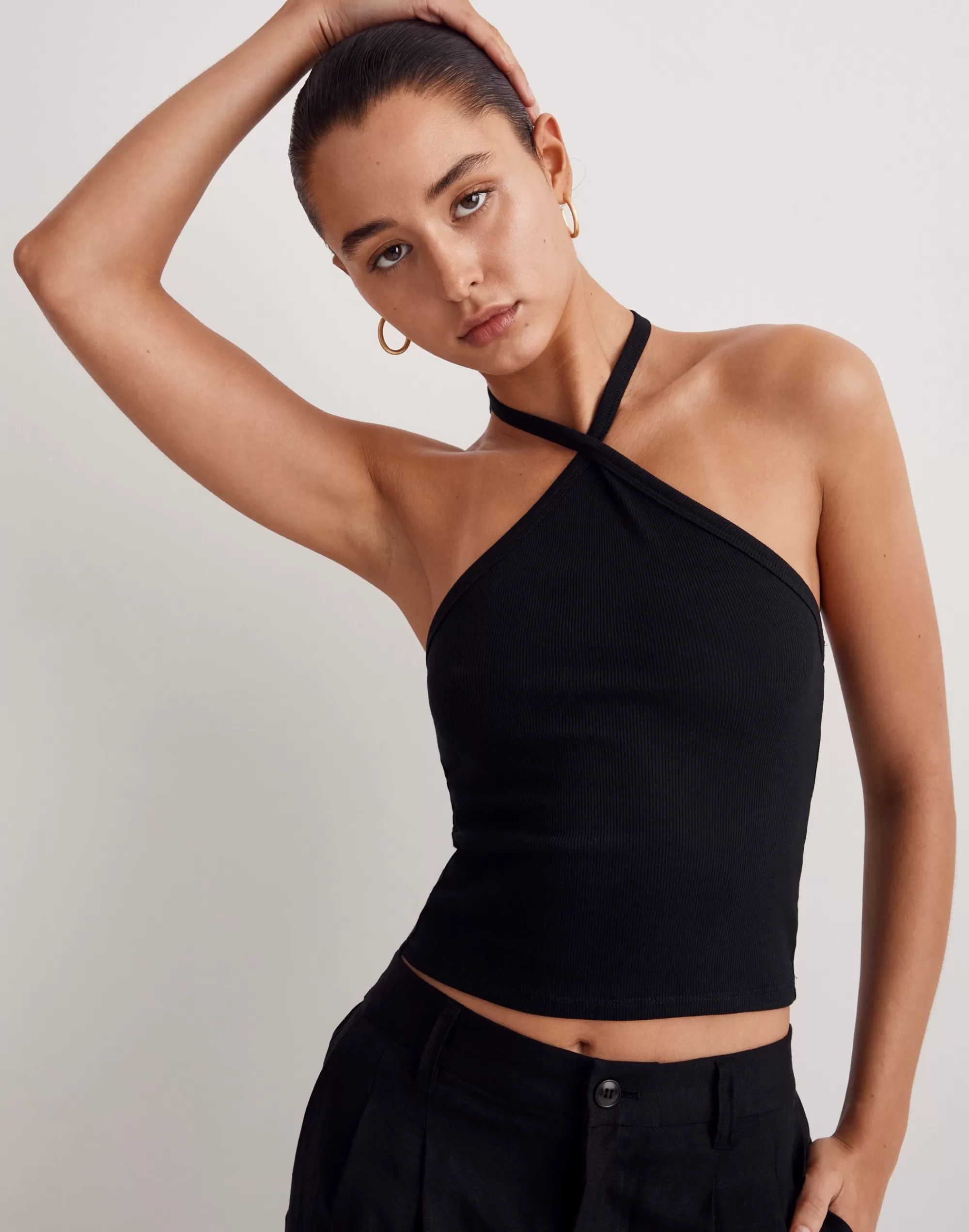 Madewell Tees>Brightside Halter Crop Tank Top True Black