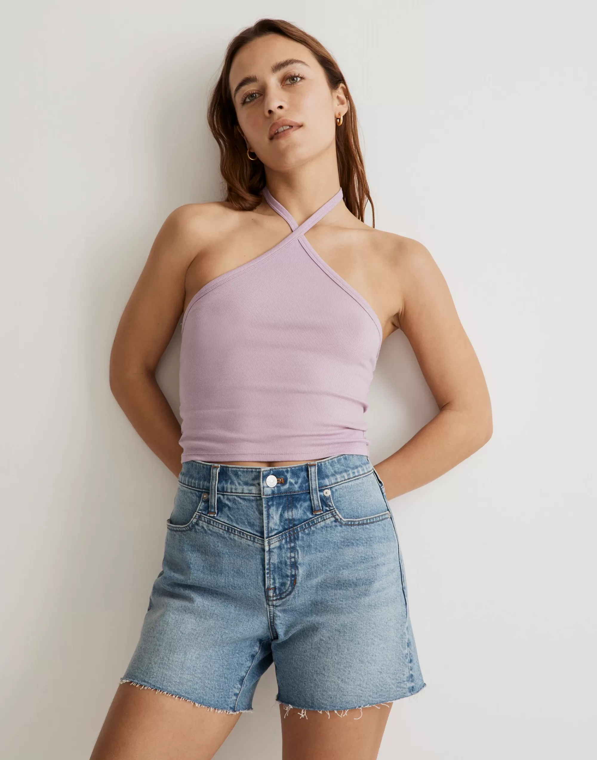 Madewell Tees>Brightside Halter Crop Tank Top Vibrant Lilac