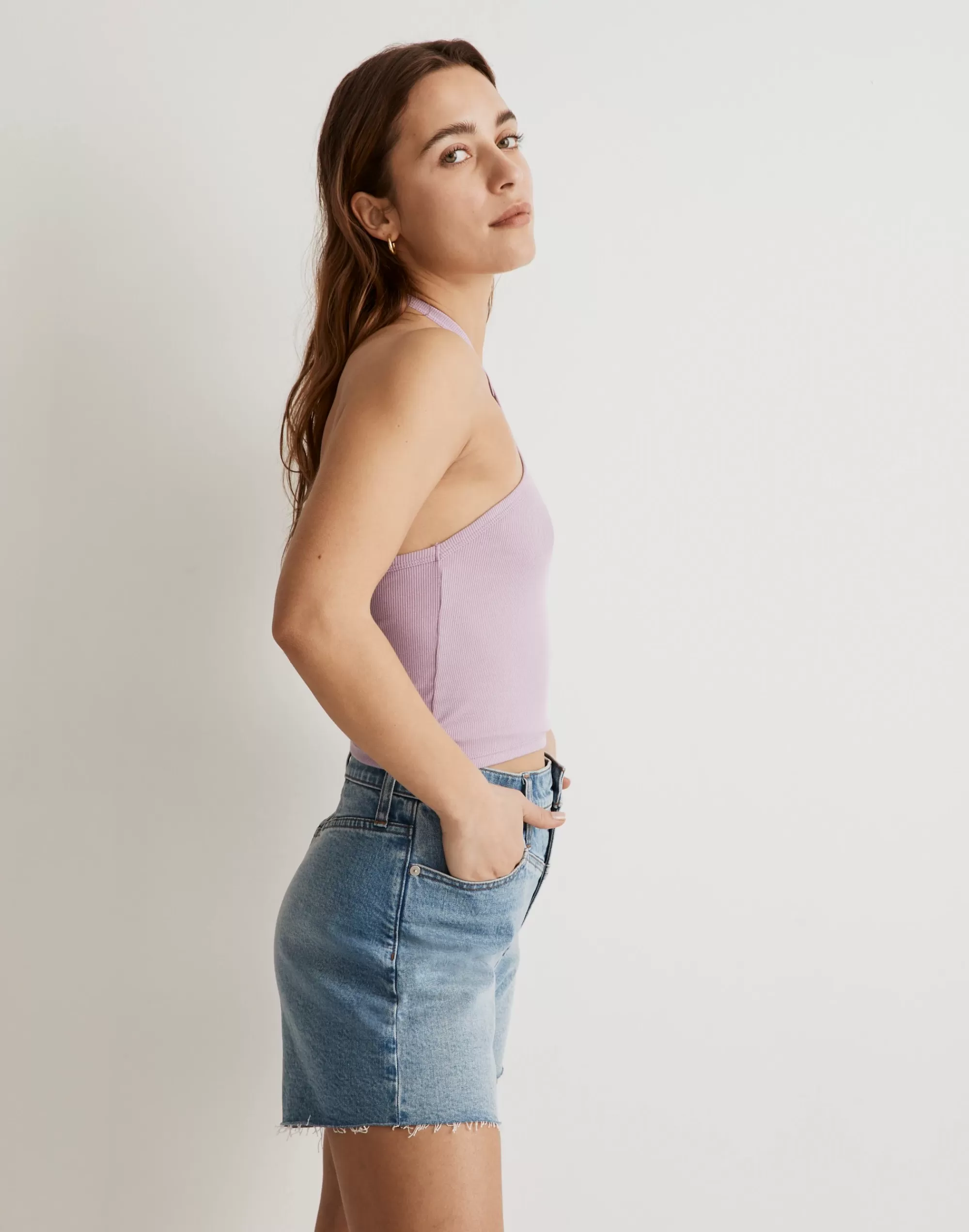 Madewell Tees>Brightside Halter Crop Tank Top Vibrant Lilac