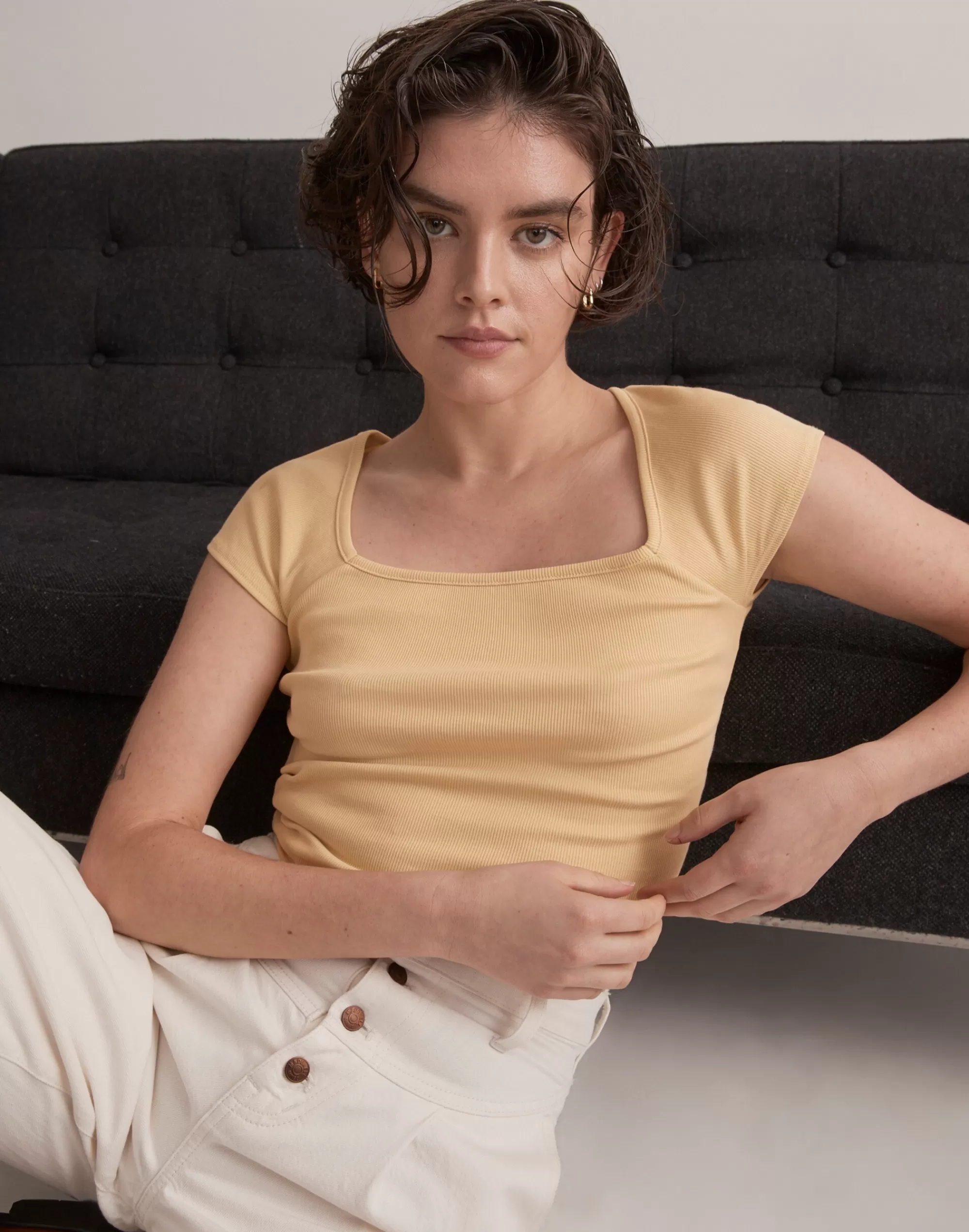 Madewell Tees>Brightside Square-Neck Tee Chamomile