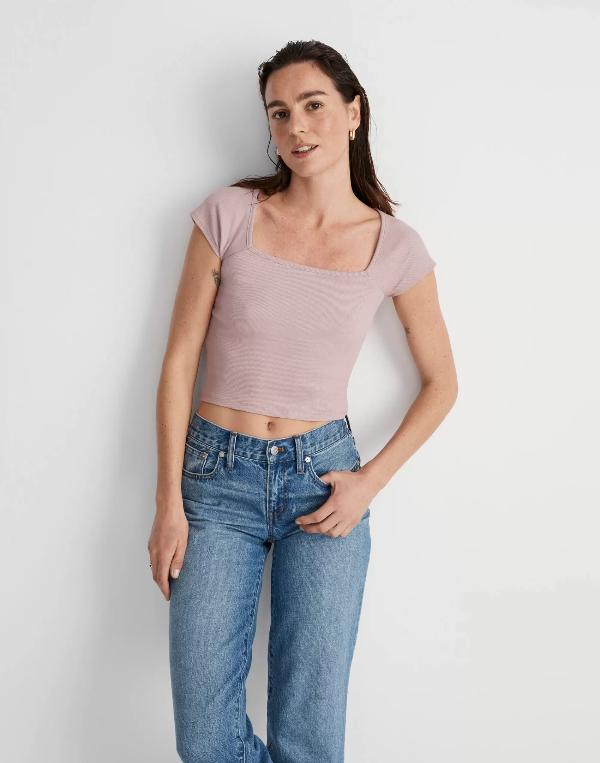 Madewell Tees>Brightside Square-Neck Tee Warm Thistle