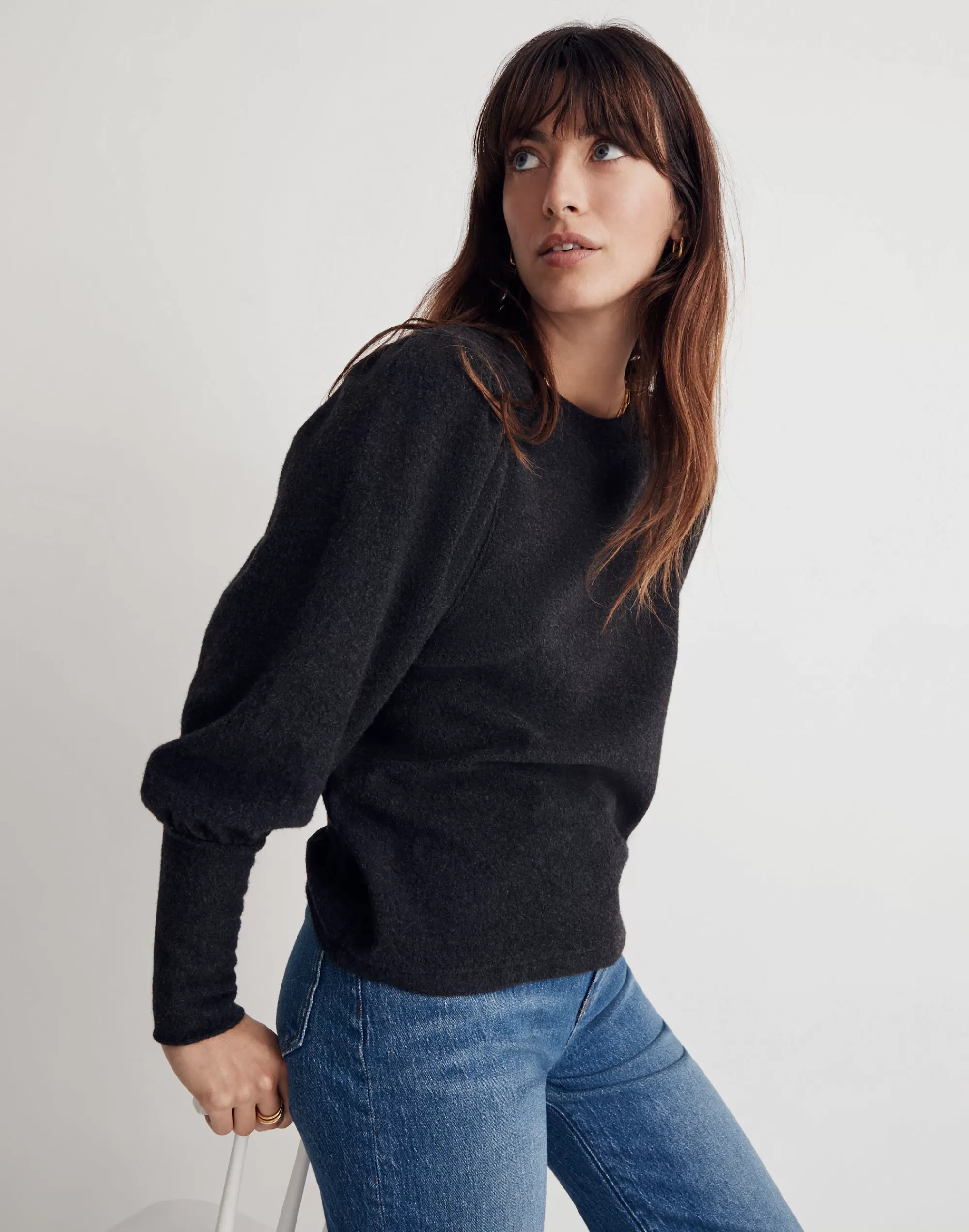 Madewell Tees>Brushed Puff-Sleeve Top Hthr Dark Charcoal