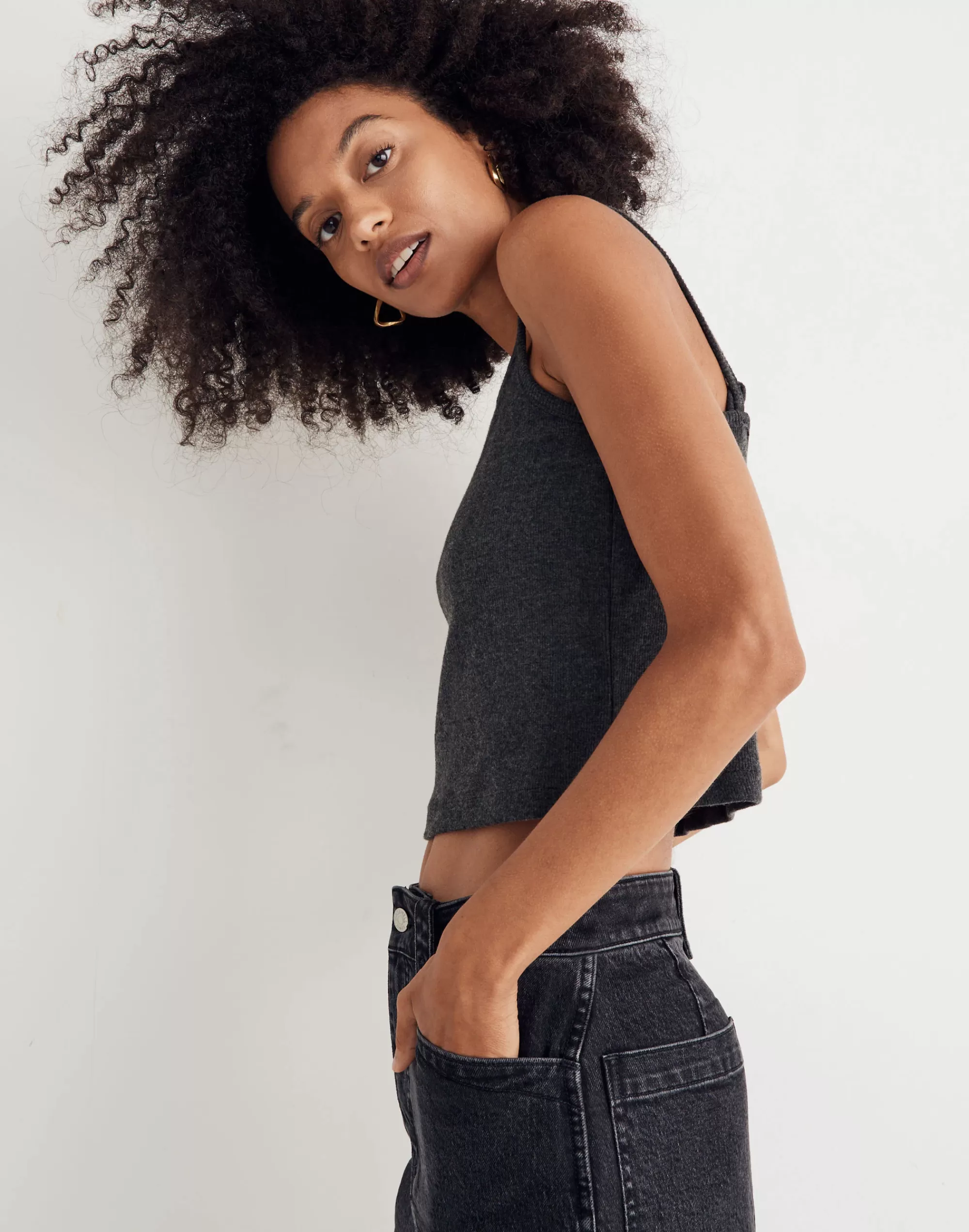 Madewell Tees>Brushed Rib Square-Neck Cami Top True Black