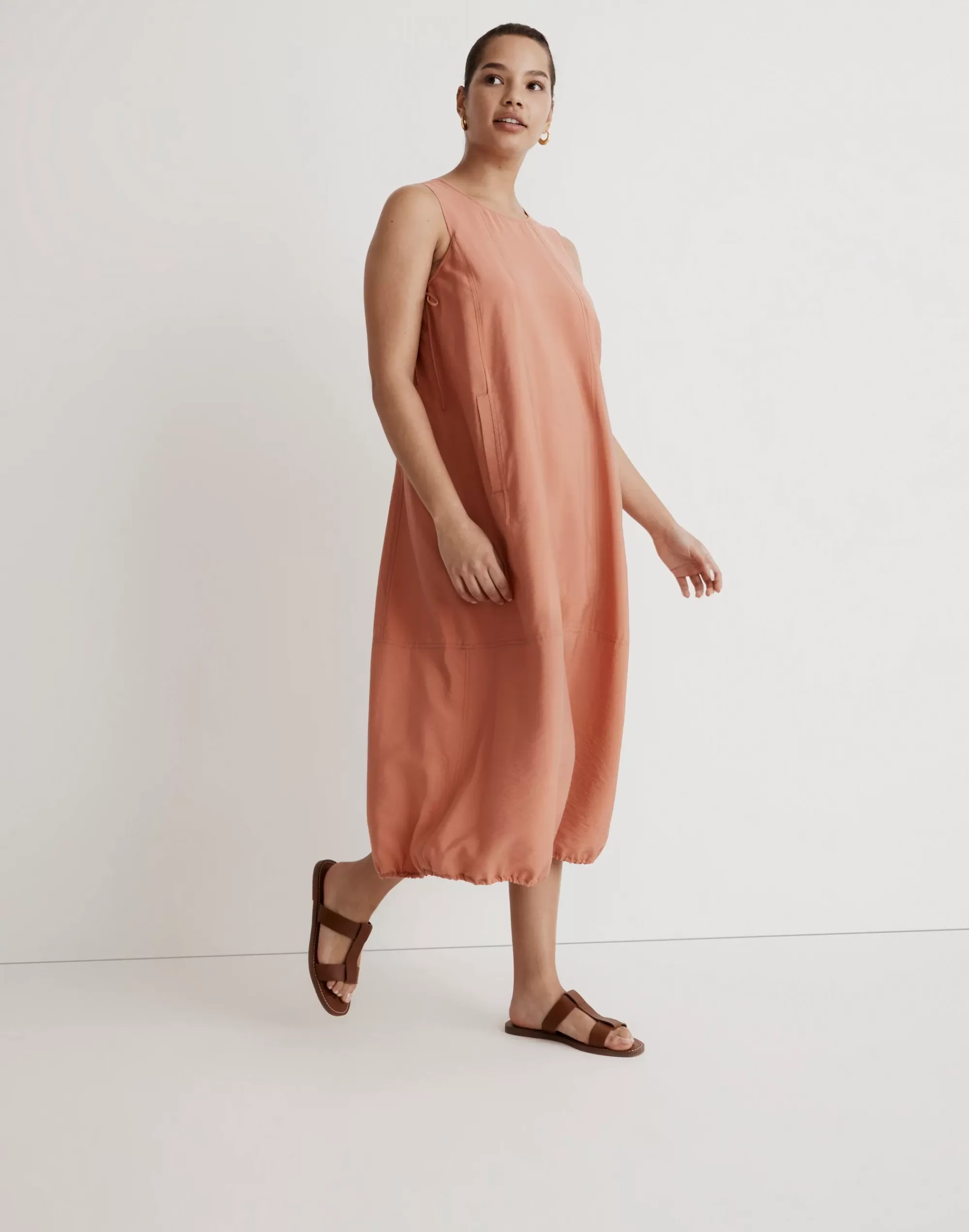 Madewell Dresses>Bubble-Hem Midi Dress Classic Coral