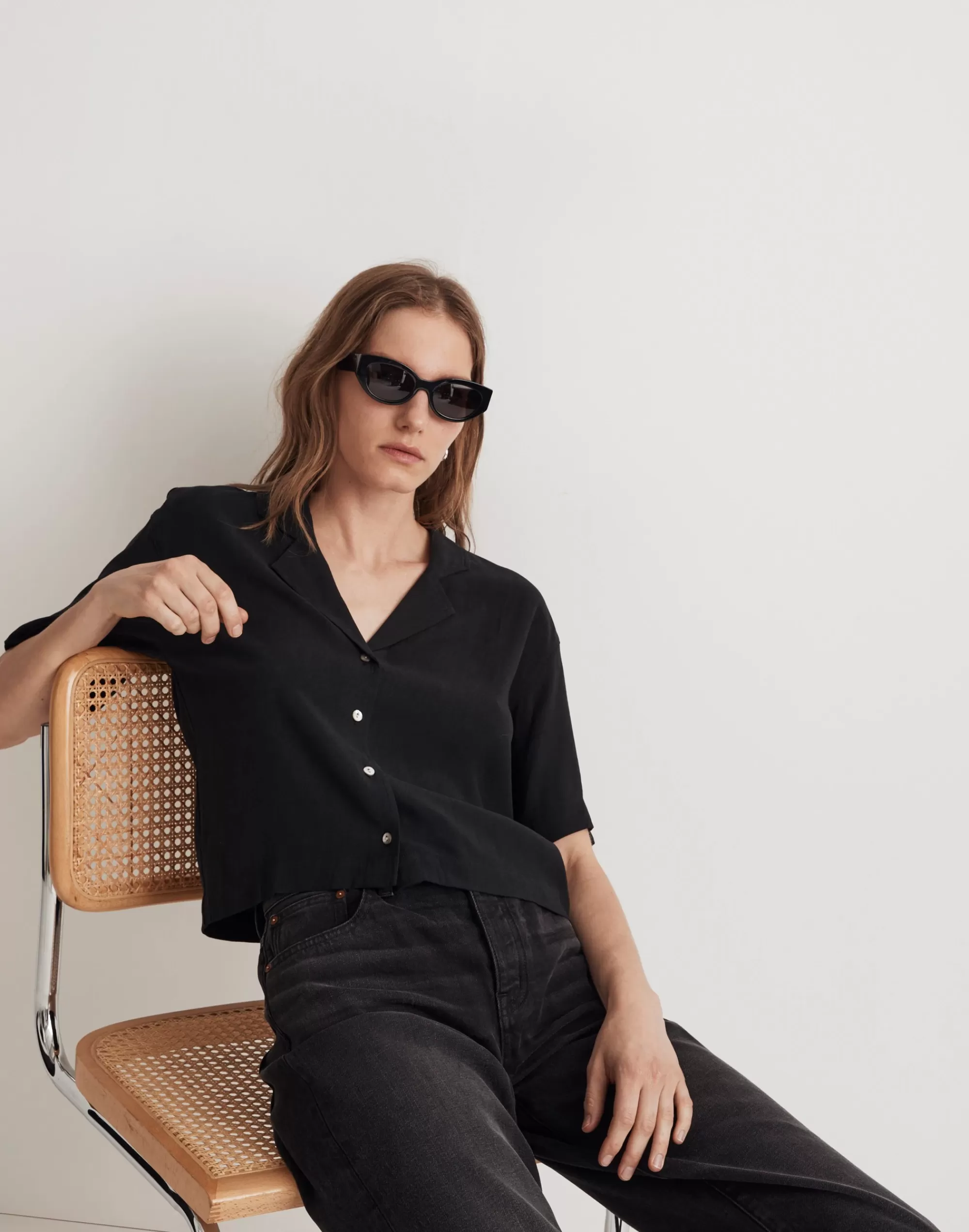 Madewell Tops & Shirts>Button-Front Resort Shirt In Lusterweave True Black