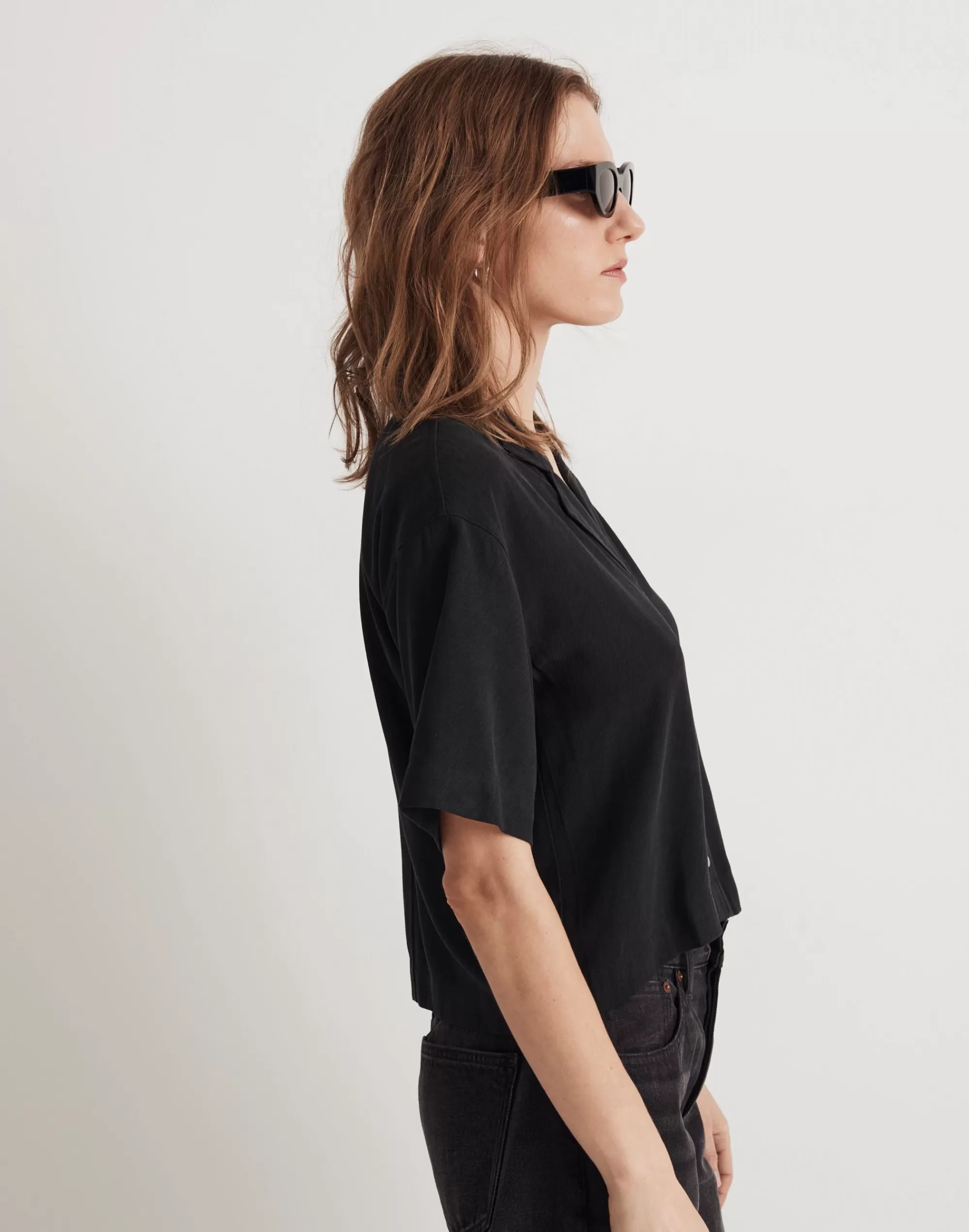 Madewell Tops & Shirts>Button-Front Resort Shirt In Lusterweave True Black