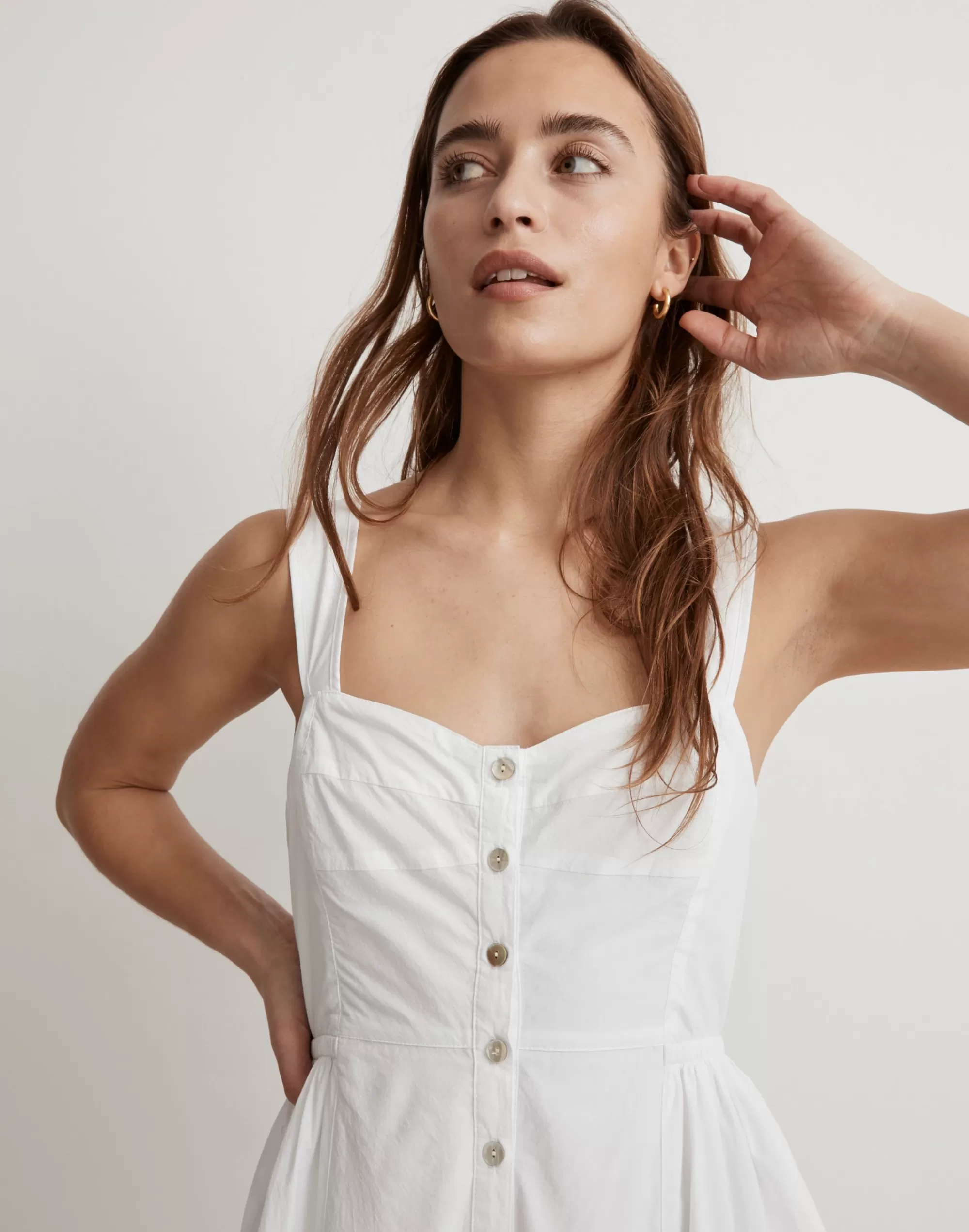 Madewell Dresses>Button-Front Tiered Midi Dress Eyelet White