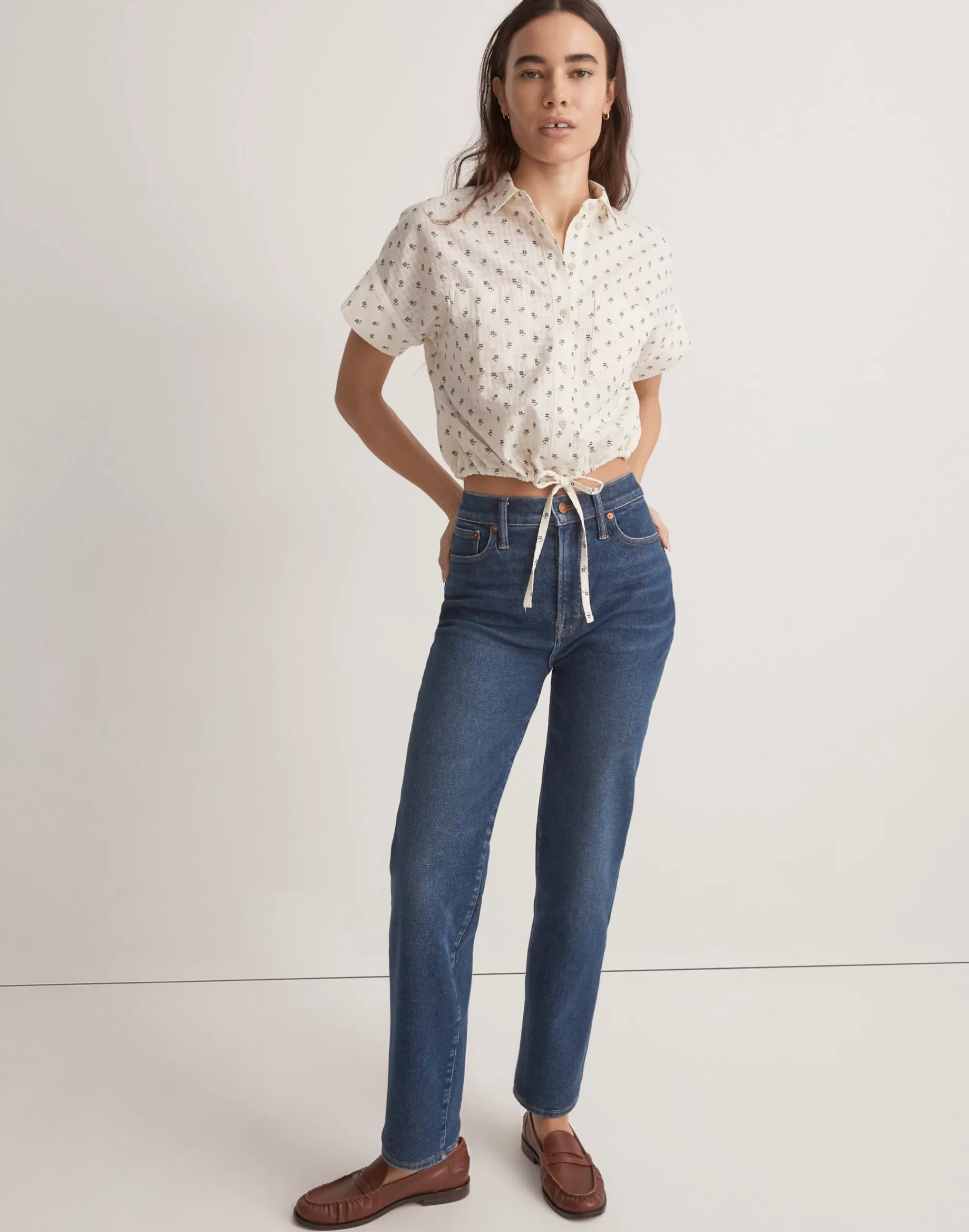 Madewell Tops & Shirts>Button-Up Drawstring Shirt In Blooming Ikat Lighthouse