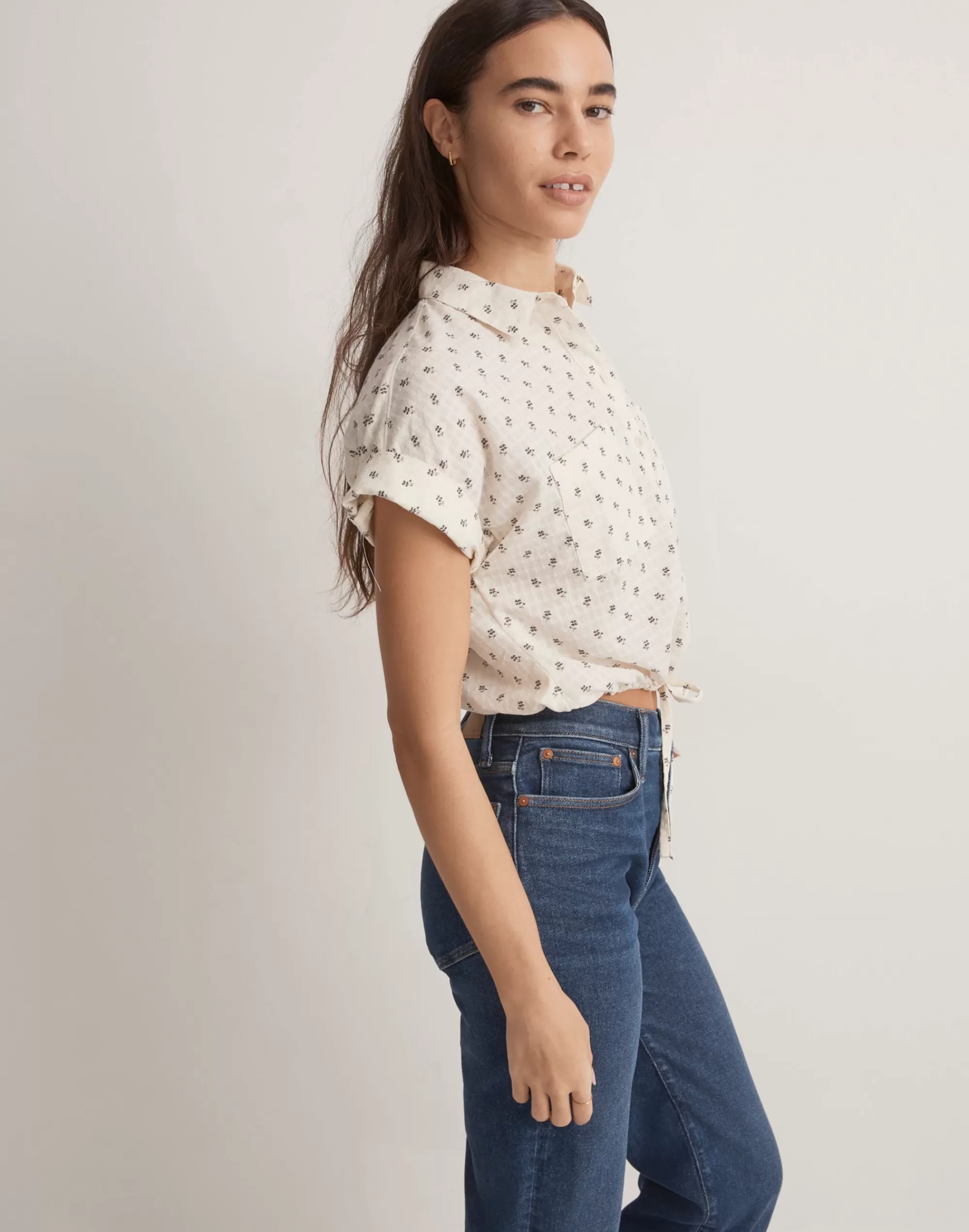 Madewell Tops & Shirts>Button-Up Drawstring Shirt In Blooming Ikat Lighthouse