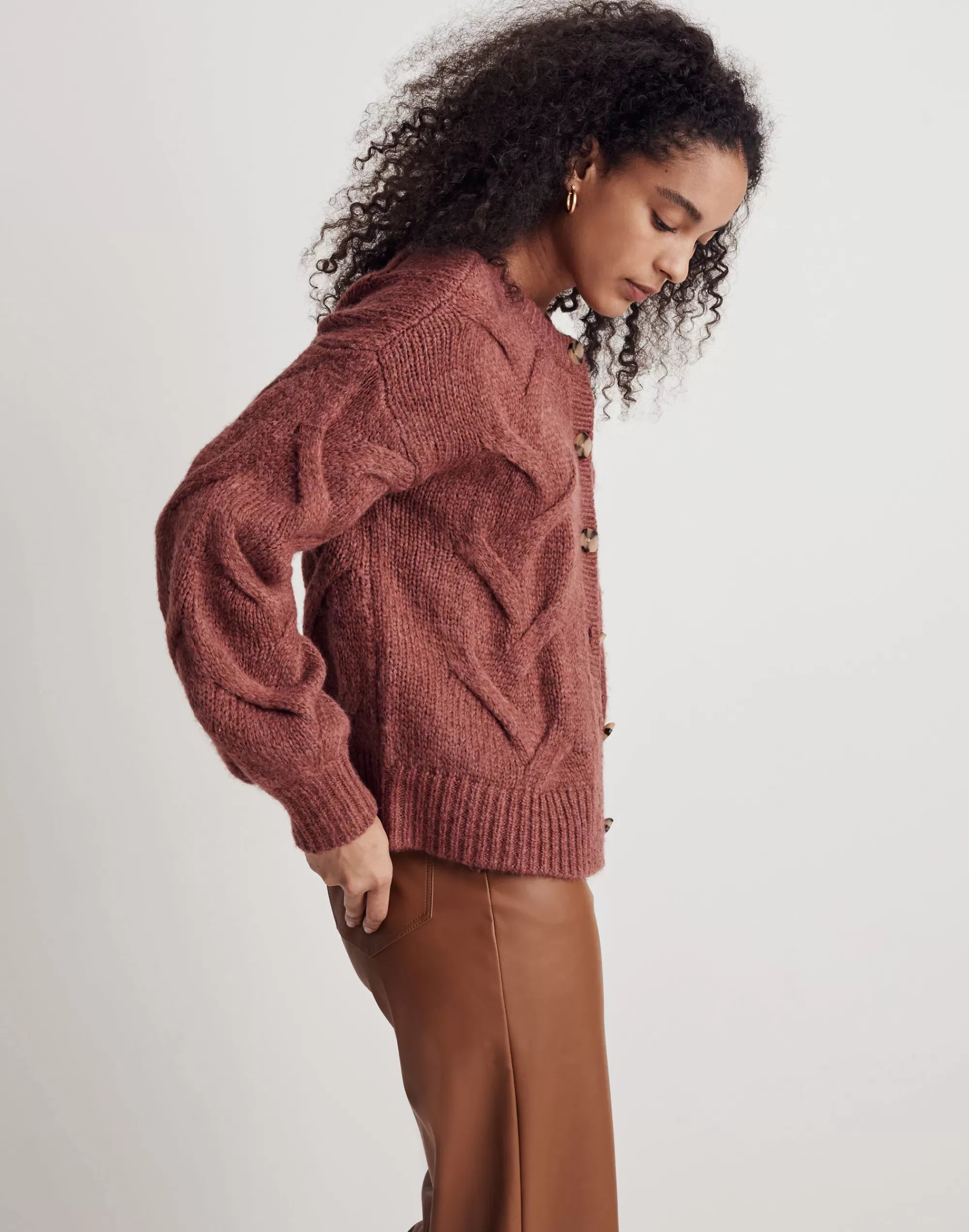 Madewell Sweaters>Cable Ashmont Cardigan Sweater Heather Tulip