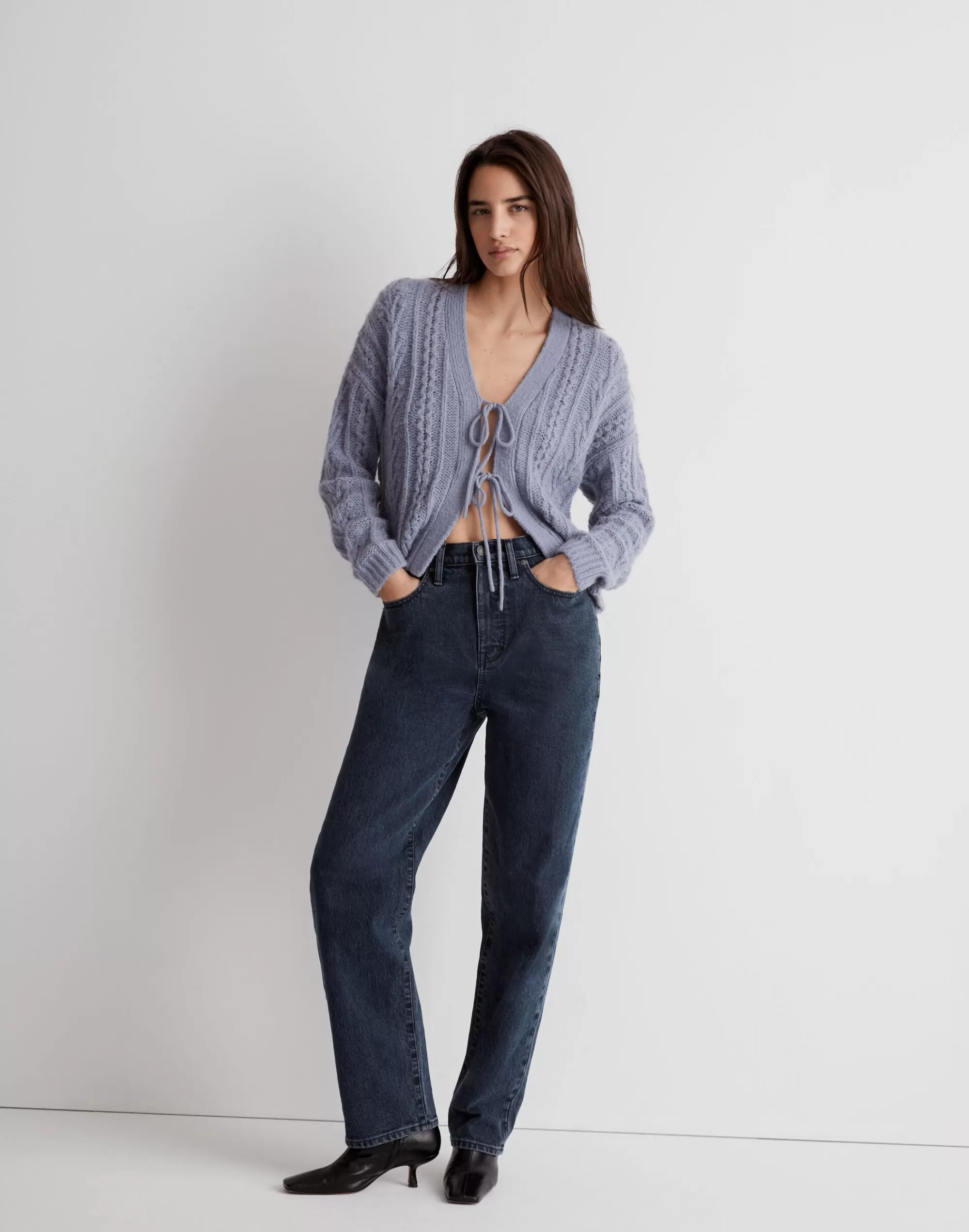 Madewell Sweaters>Cable Tie-Front Cardigan Sweater Dusk Peri