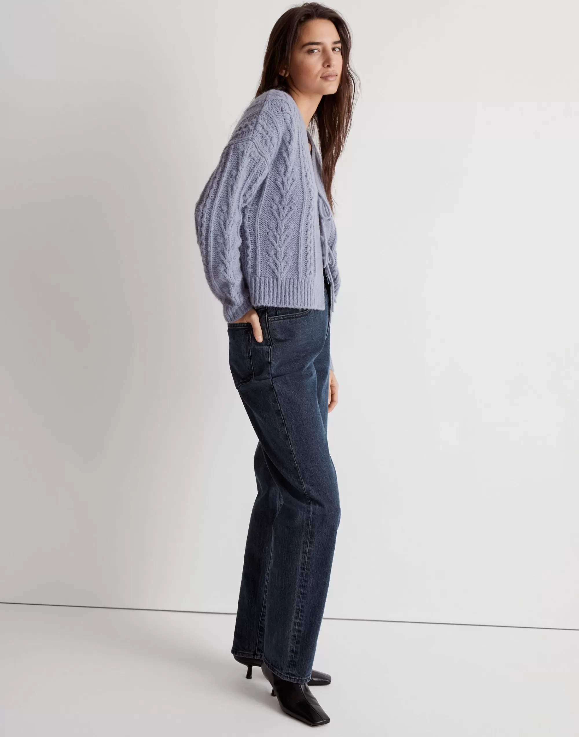 Madewell Sweaters>Cable Tie-Front Cardigan Sweater Dusk Peri