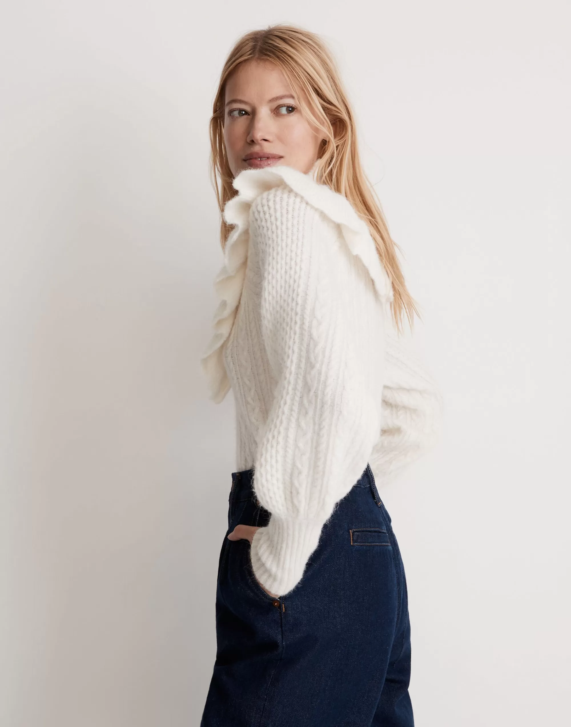 Madewell Sweaters>Cable Winslow Mockneckpullover Sweater Antique Cream