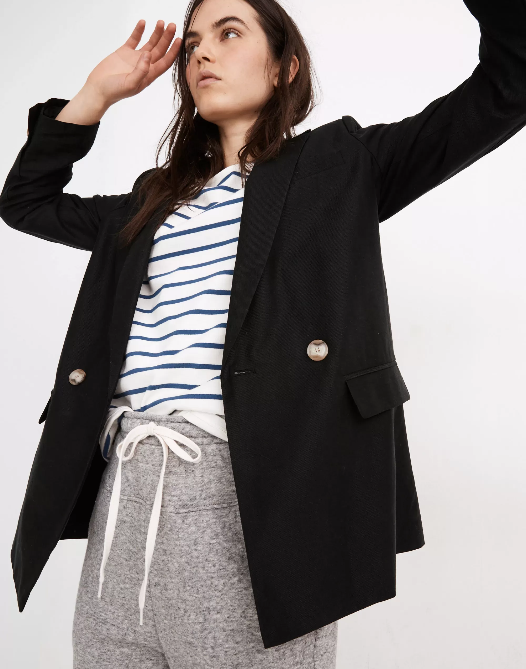 Madewell Blazers>Caldwell Double-Breasted Blazer: Two Button Edition True Black