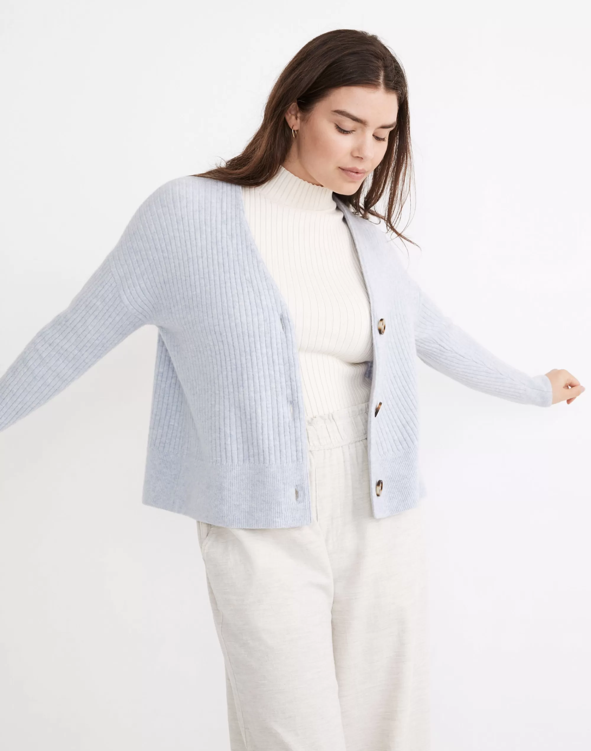 Madewell Sweaters>Cameron Ribbed Cardigan Sweater In Coziest Yarn Hthr Serene Blue